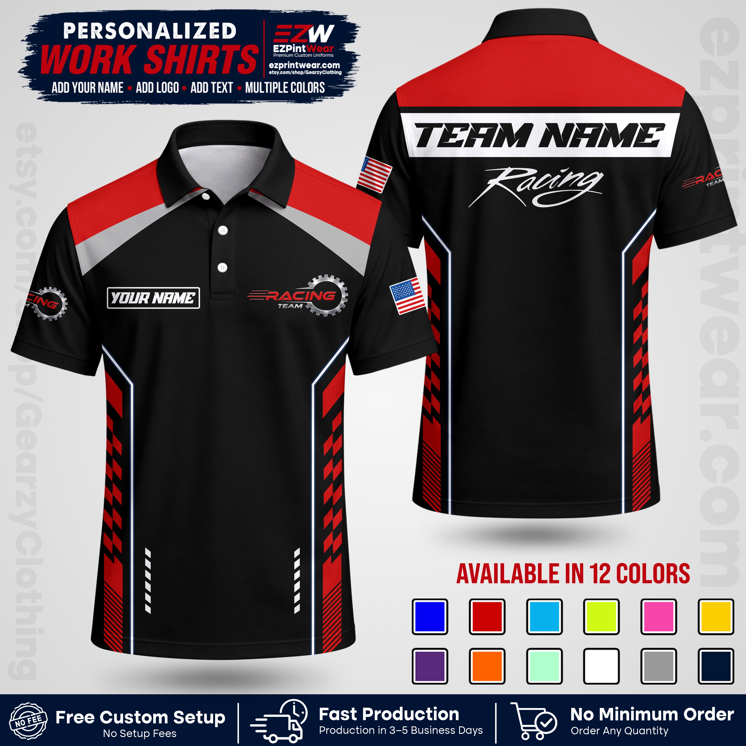Custom Racing Shirt with Name, Logo & Text | Race Team Uniform | Crew Apparel RC13