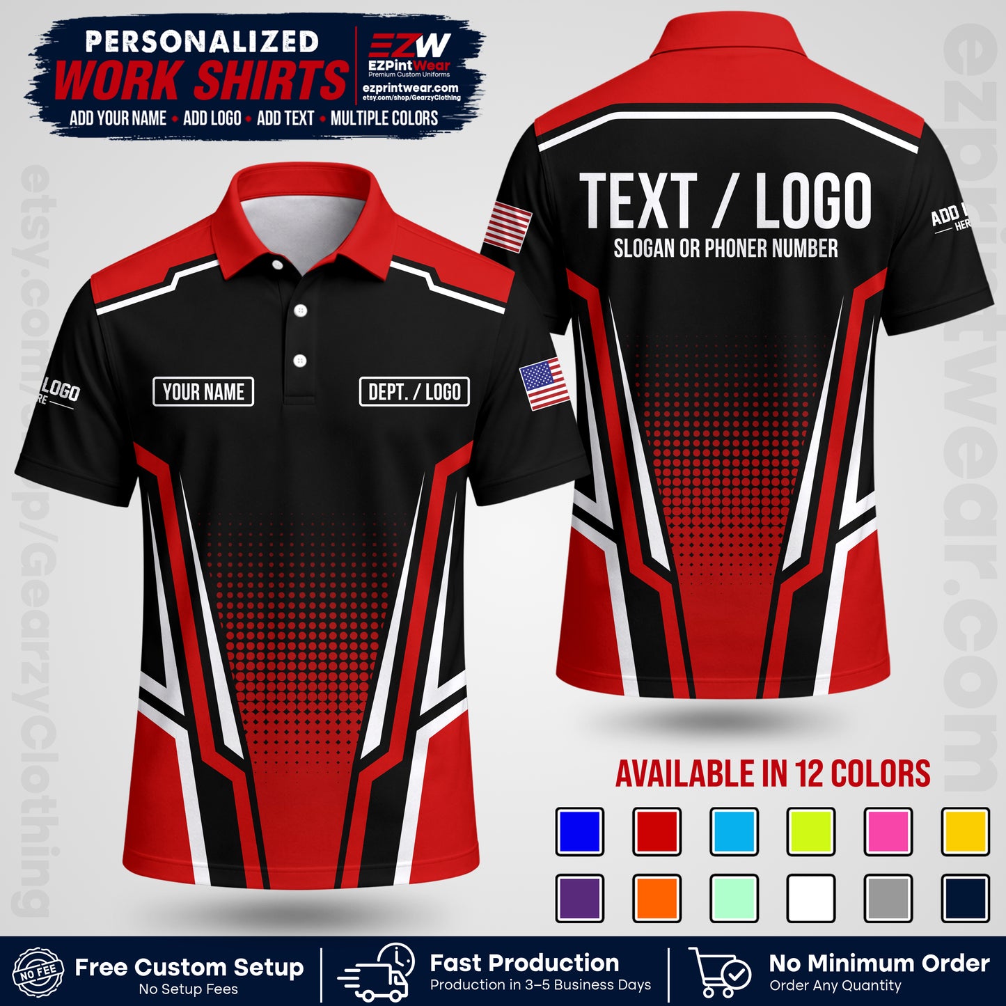 Custom All Over Print Work Uniform Shirt with Name, Logo & Text | Custom Hawaiian Shirt | Company Shirt | Employee Uniform UNF17