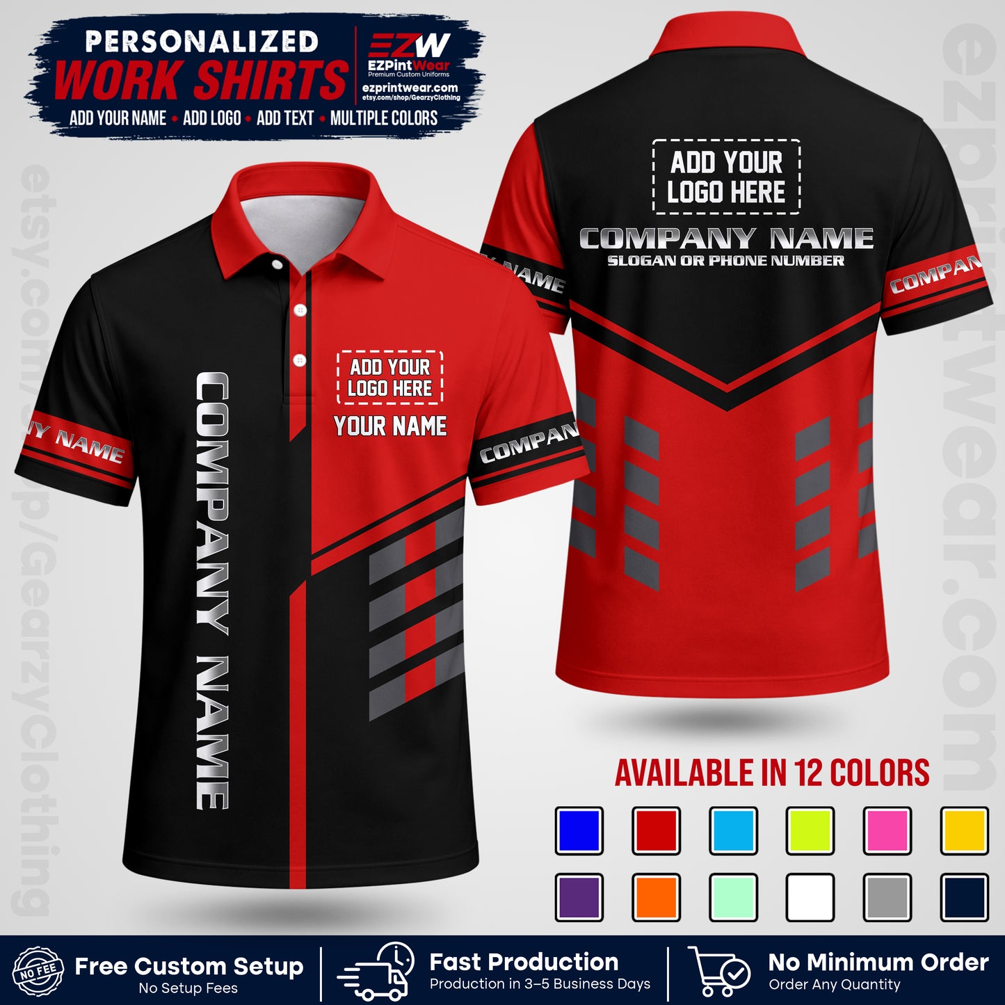 Custom All Over Print Work Uniform Shirt with Name, Logo & Text | Custom Hawaiian Shirt | Company Shirt | Employee Uniform UNF09