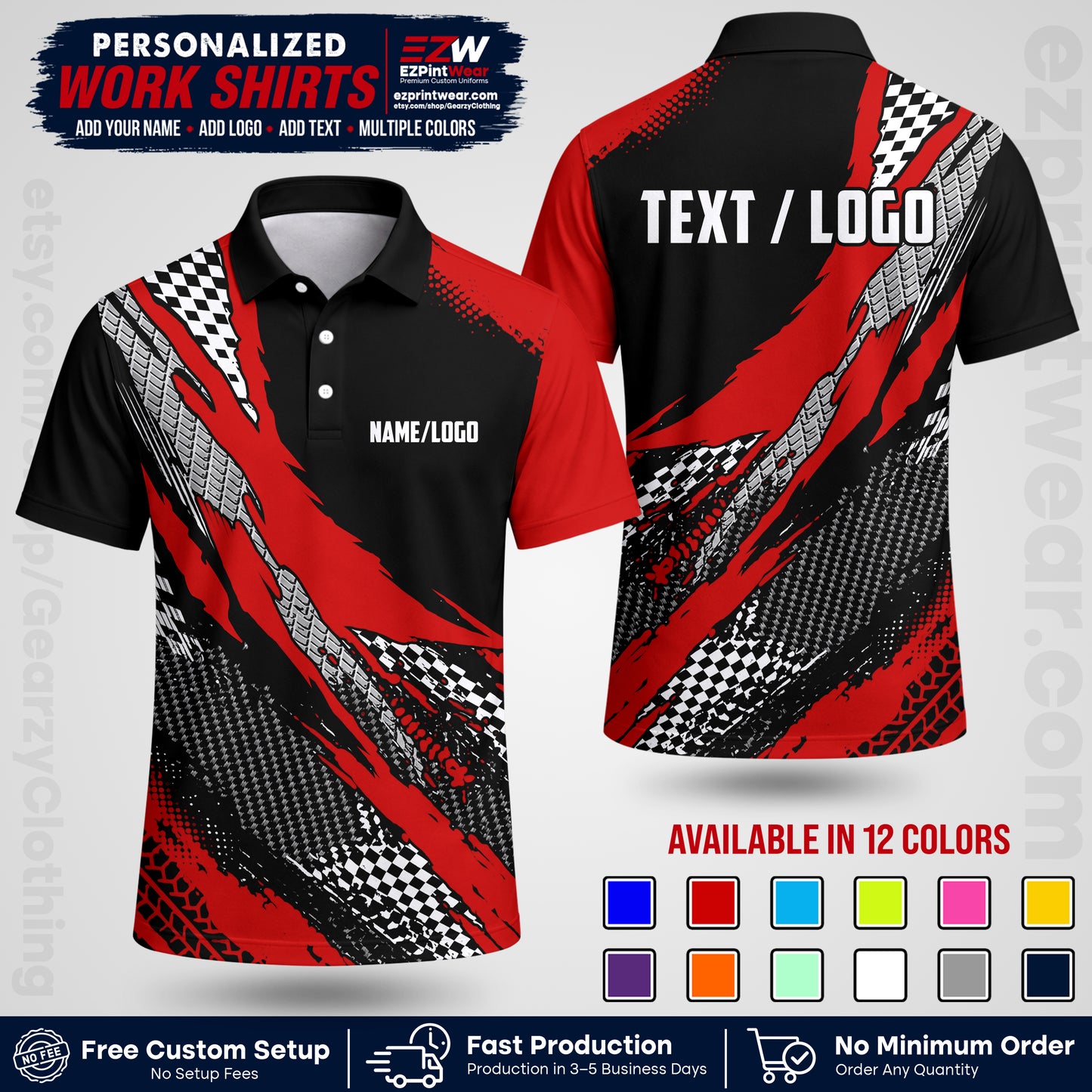 Custom Racing Shirt with Name, Logo & Text | Race Team Uniform | Crew Apparel RC05