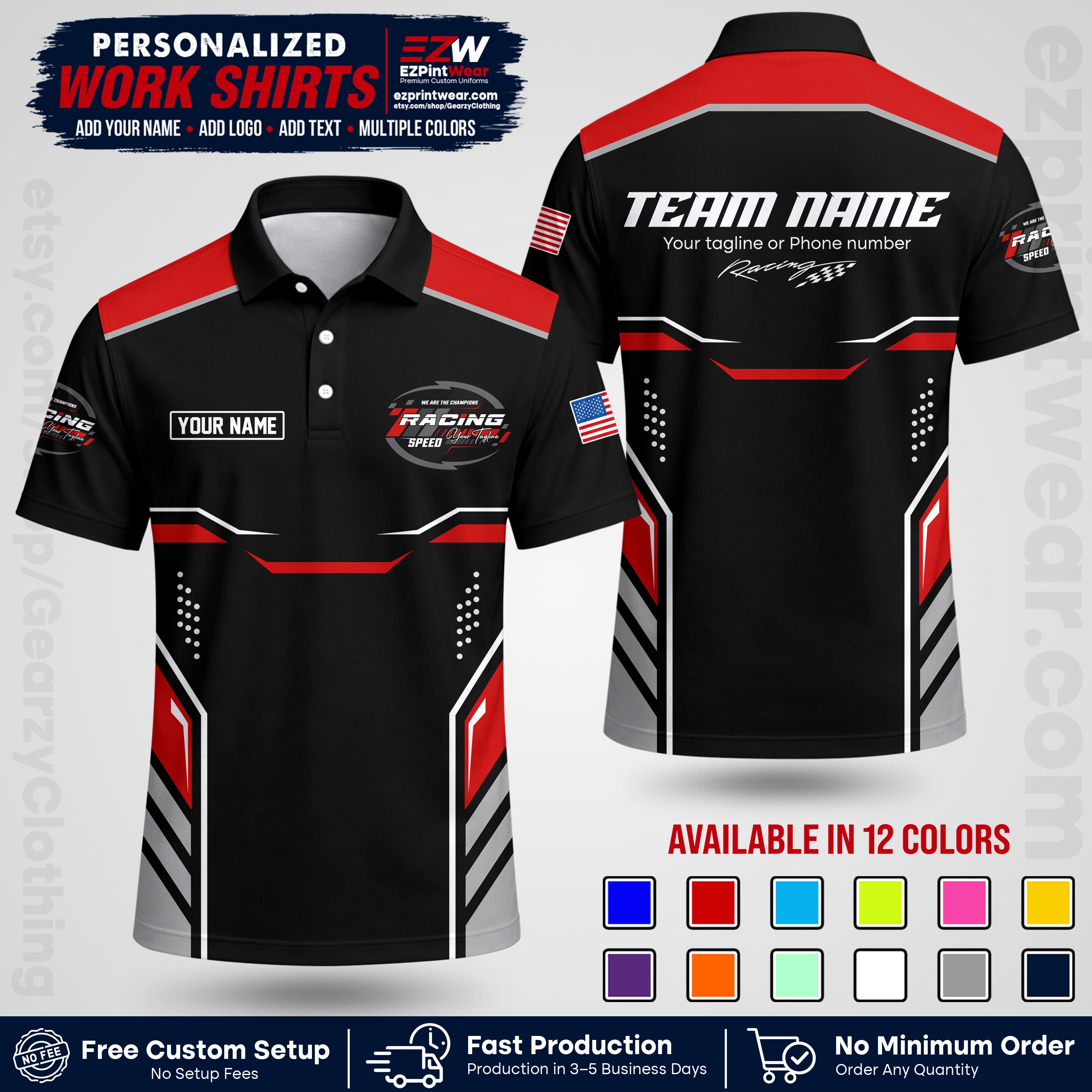 Custom Racing Shirt with Name, Logo & Text | Race Team Uniform | Crew Apparel RC10