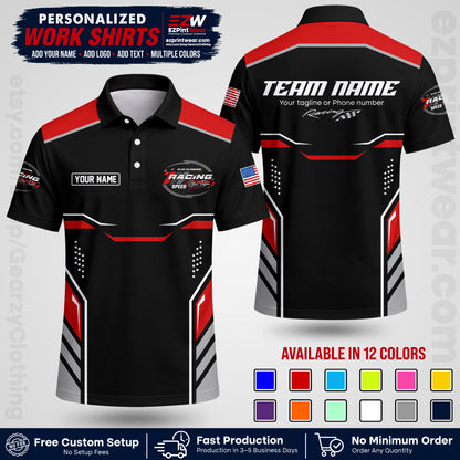 Custom Racing Shirt with Name, Logo & Text | Race Team Uniform | Crew Apparel RC10