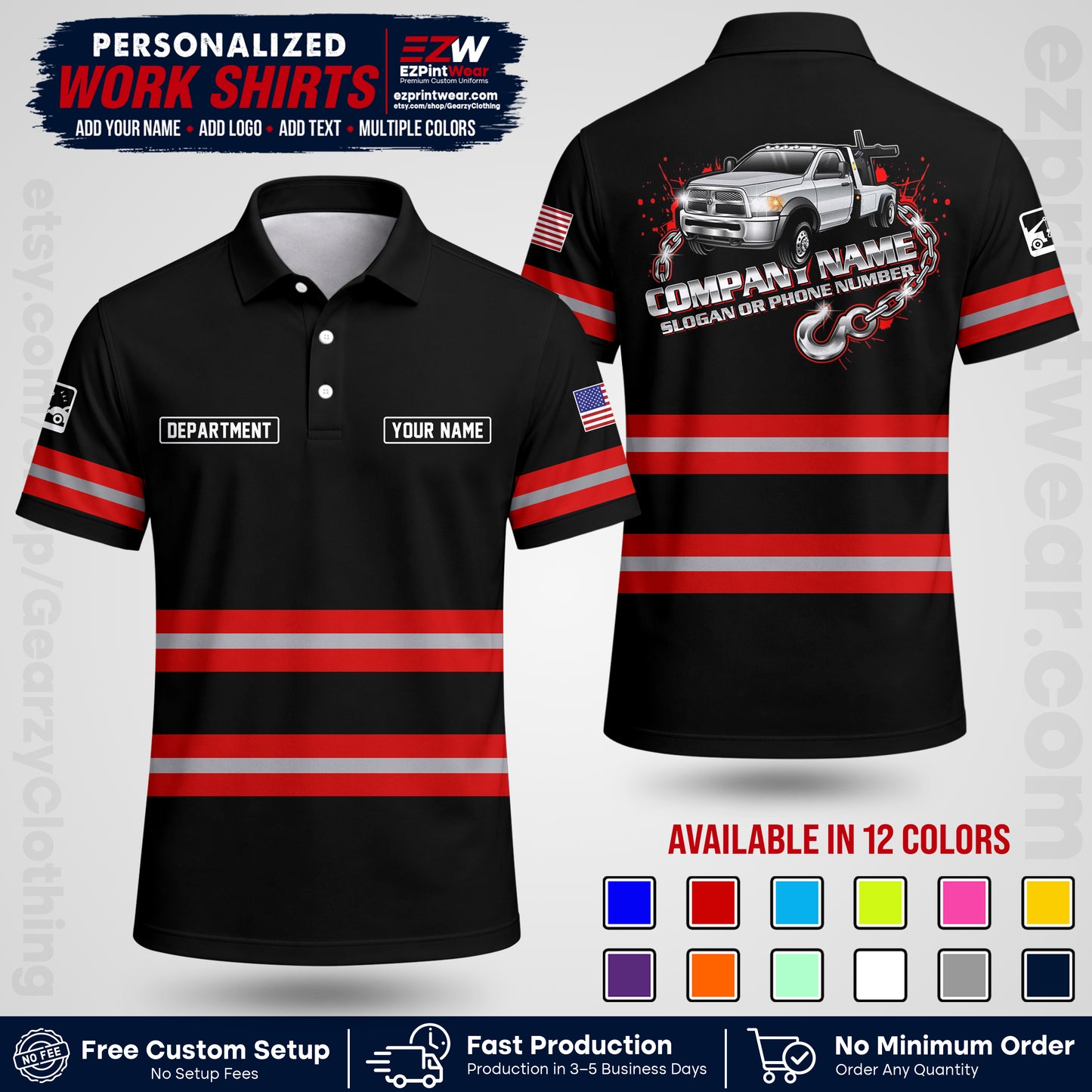 Custom Towing Workwear Uniform | Personalized Tow Truck Shirt | Non-Reflective Safety Stripe Apparel | Custom Towing Shirt | Tow Truck Apparel TW05