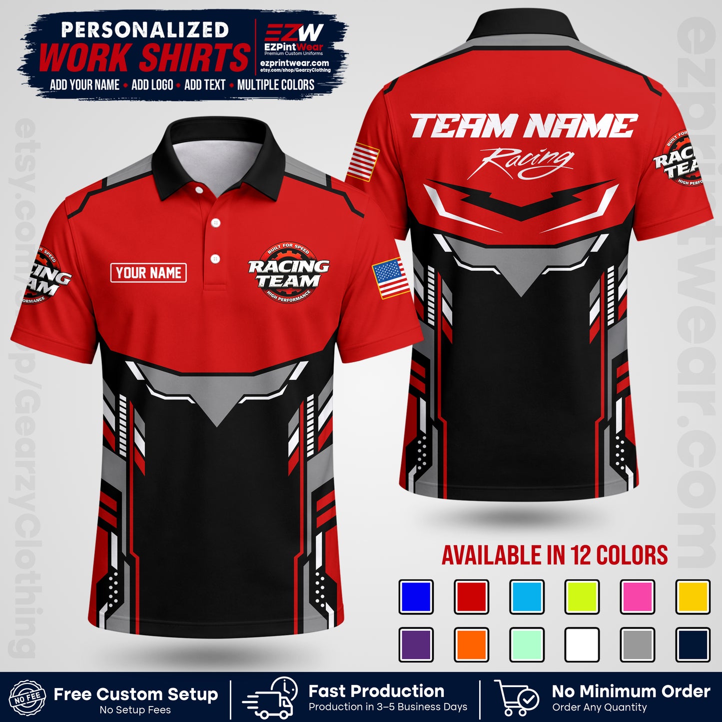 Custom Racing Shirt with Name, Logo & Text | Race Team Uniform | Crew Apparel RC11