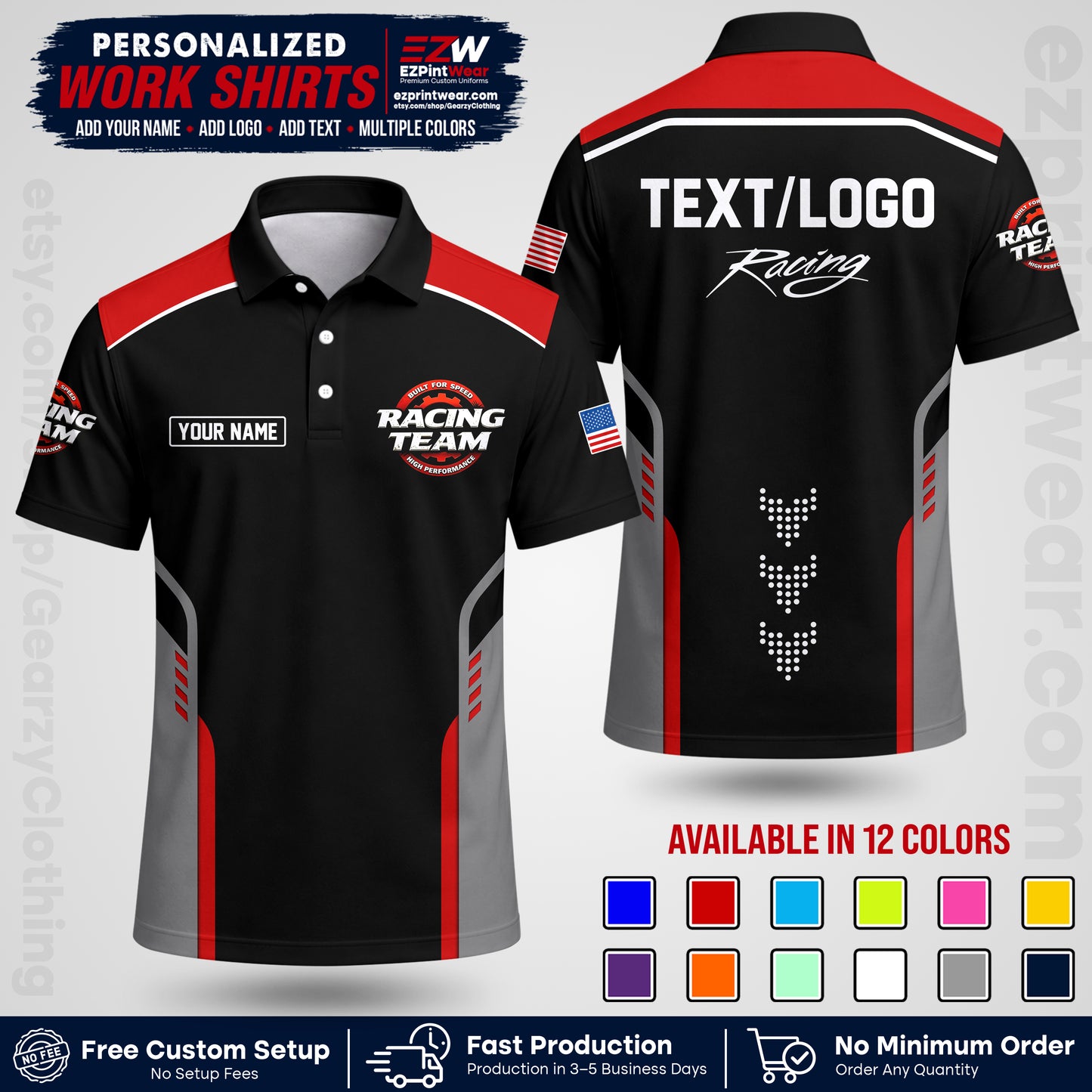 Custom Racing Shirt with Name, Logo & Text | Race Team Uniform | Crew Apparel RC09