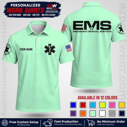 Custom EMS Shirt with Name, Logo & Text | EMS Team Uniform | First Responder Workwear EMSU01