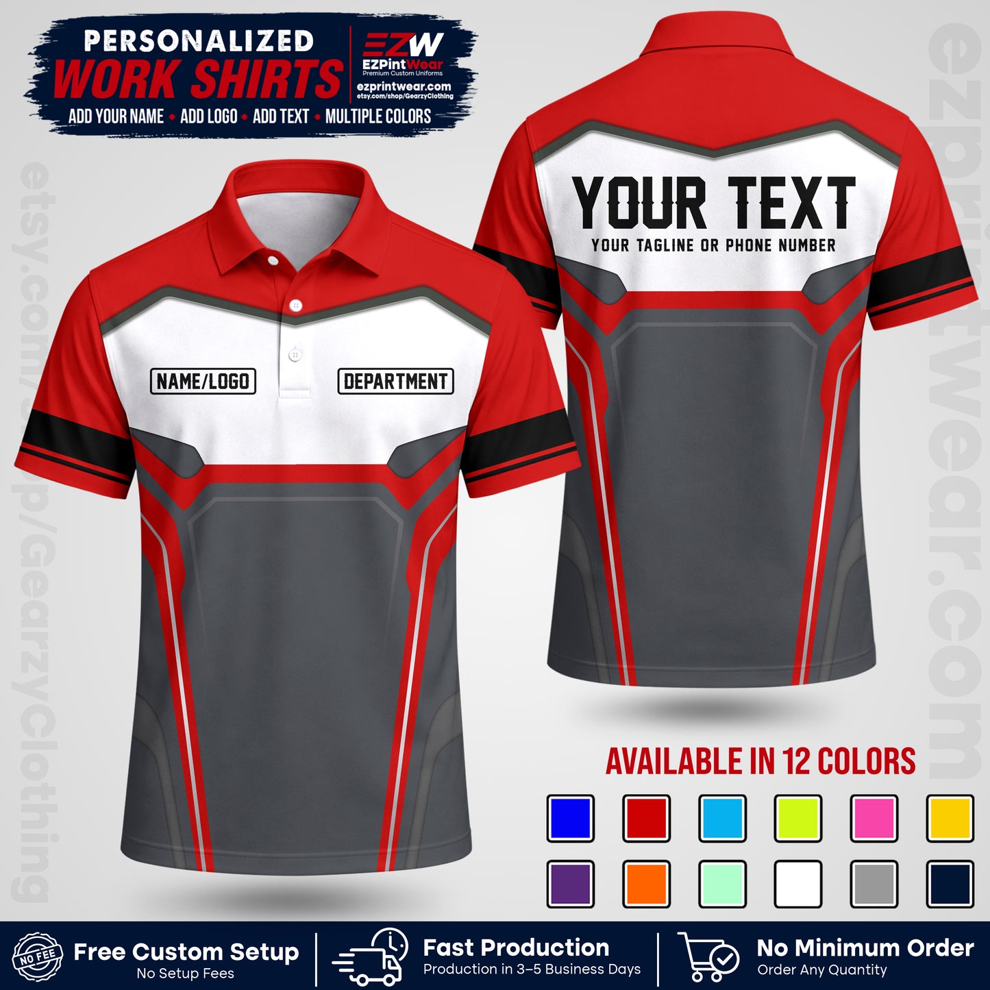 Custom All Over Print Work Uniform Shirt with Name, Logo & Text | Custom Hawaiian Shirt | Company Shirt | Employee Uniform UNF05