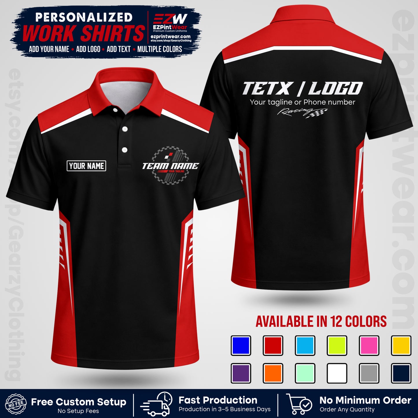 Custom Racing Shirt with Name, Logo & Text | Race Team Uniform | Crew Apparel RC07