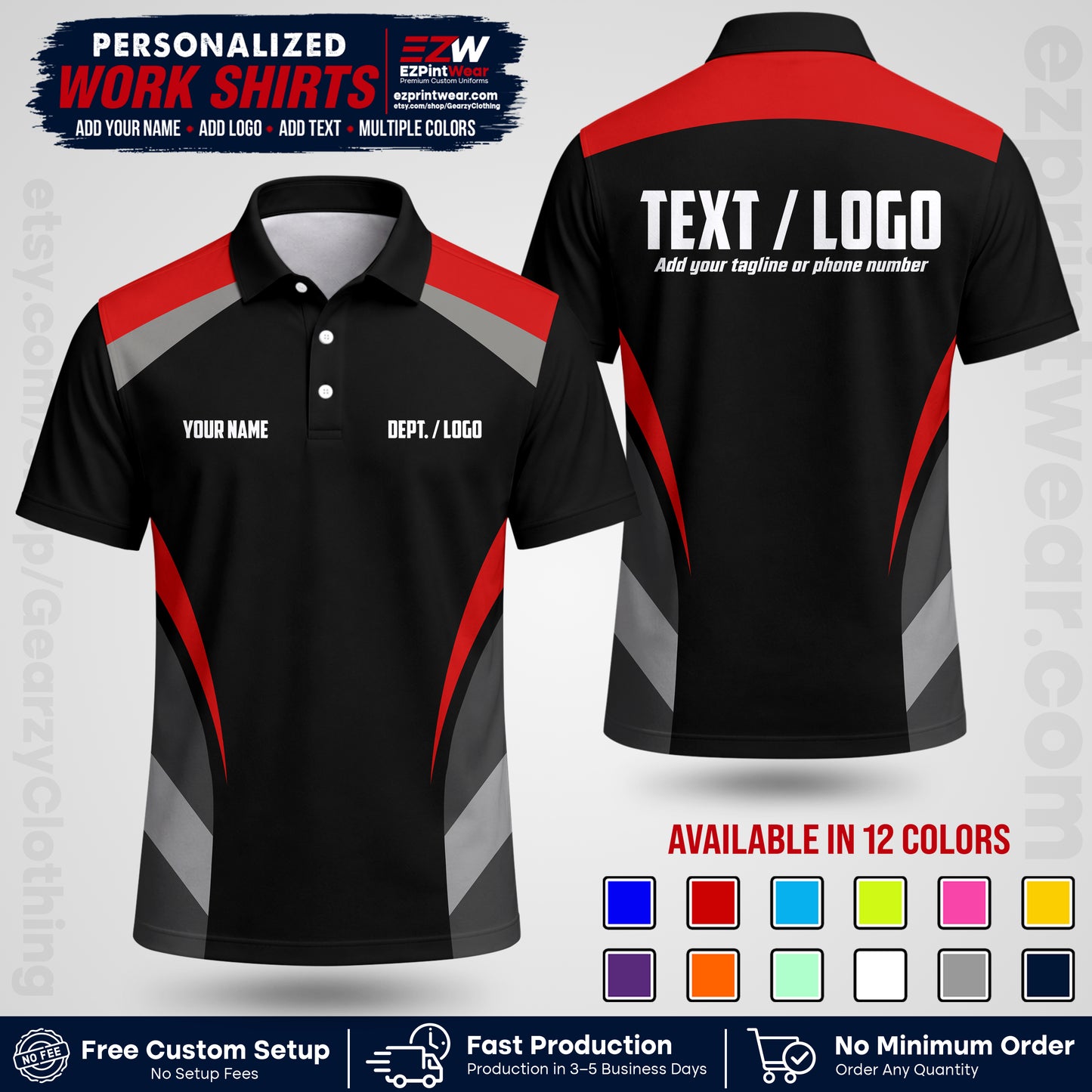 Custom All Over Print Work Uniform Shirt with Name, Logo & Text | Custom Hawaiian Shirt | Company Shirt | Employee Uniform UNF03