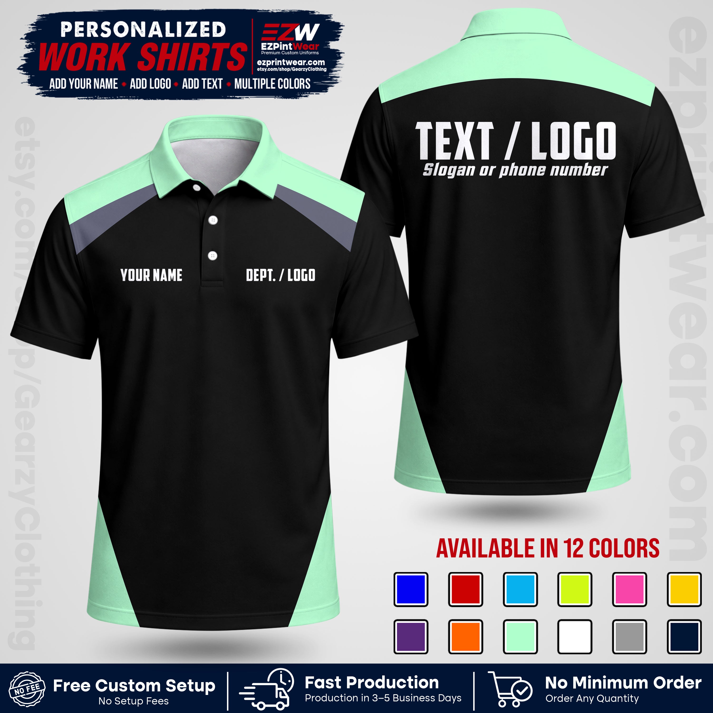 Custom All Over Print Work Uniform Shirt with Name, Logo & Text | Custom Hawaiian Shirt | Company Shirt | Employee Uniform UNF02