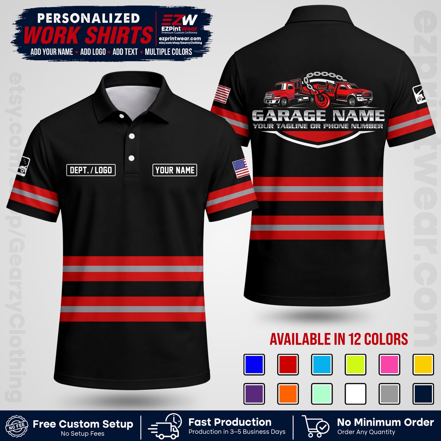Custom Towing Workwear Uniform | Personalized Tow Truck Shirt | Non-Reflective Safety Stripe Apparel | Custom Towing Shirt | Tow Truck Apparel TW03