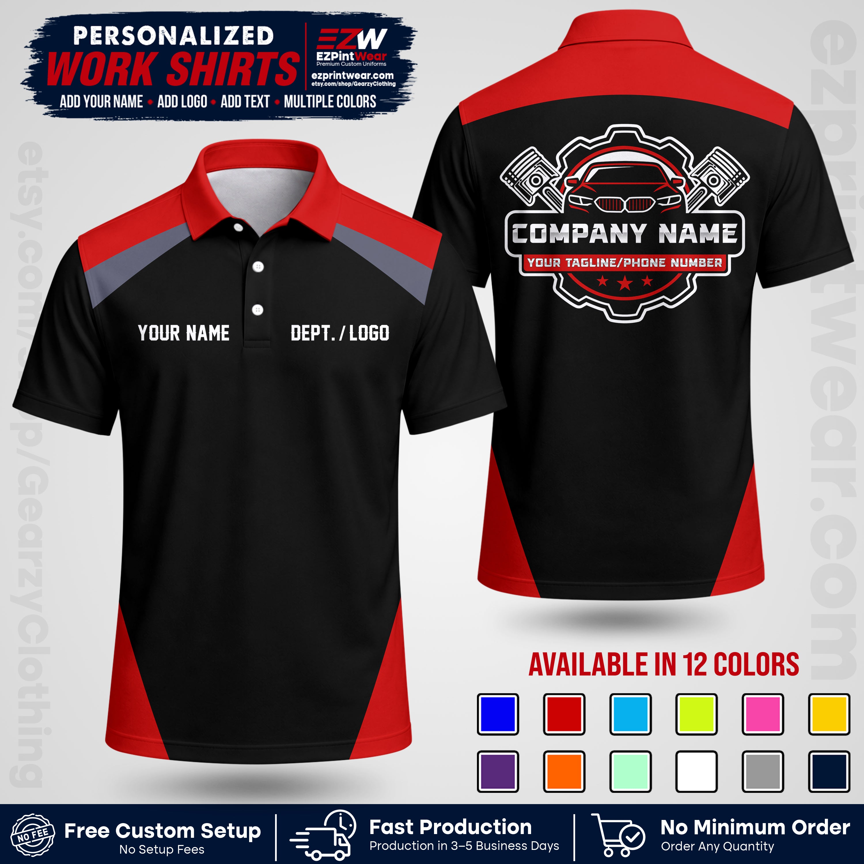 Custom Mechanic Work Shirt with Name, Logo & Text | Auto Shop Uniform | Workwear MCN 03