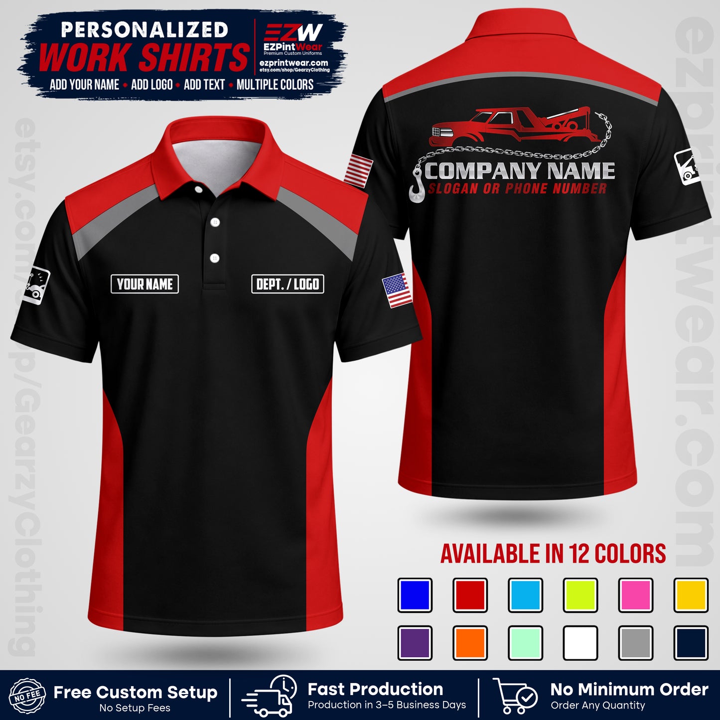 Custom Towing Shirt with Name, Logo & Text | Towing Company Uniform | Workwear TW01
