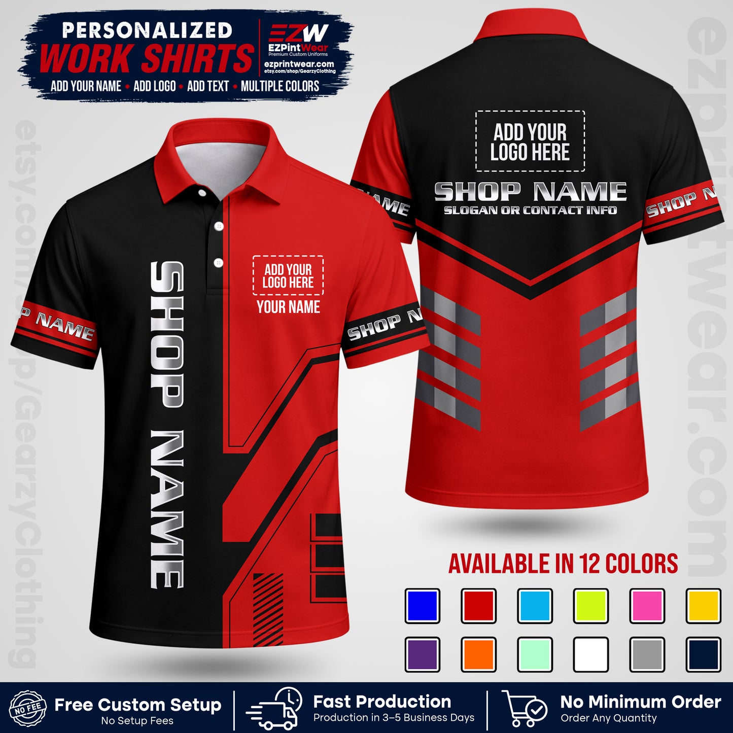 Custom All Over Print Work Uniform Shirt with Name, Logo & Text | Custom Hawaiian Shirt | Company Shirt | Employee Uniform UNF11