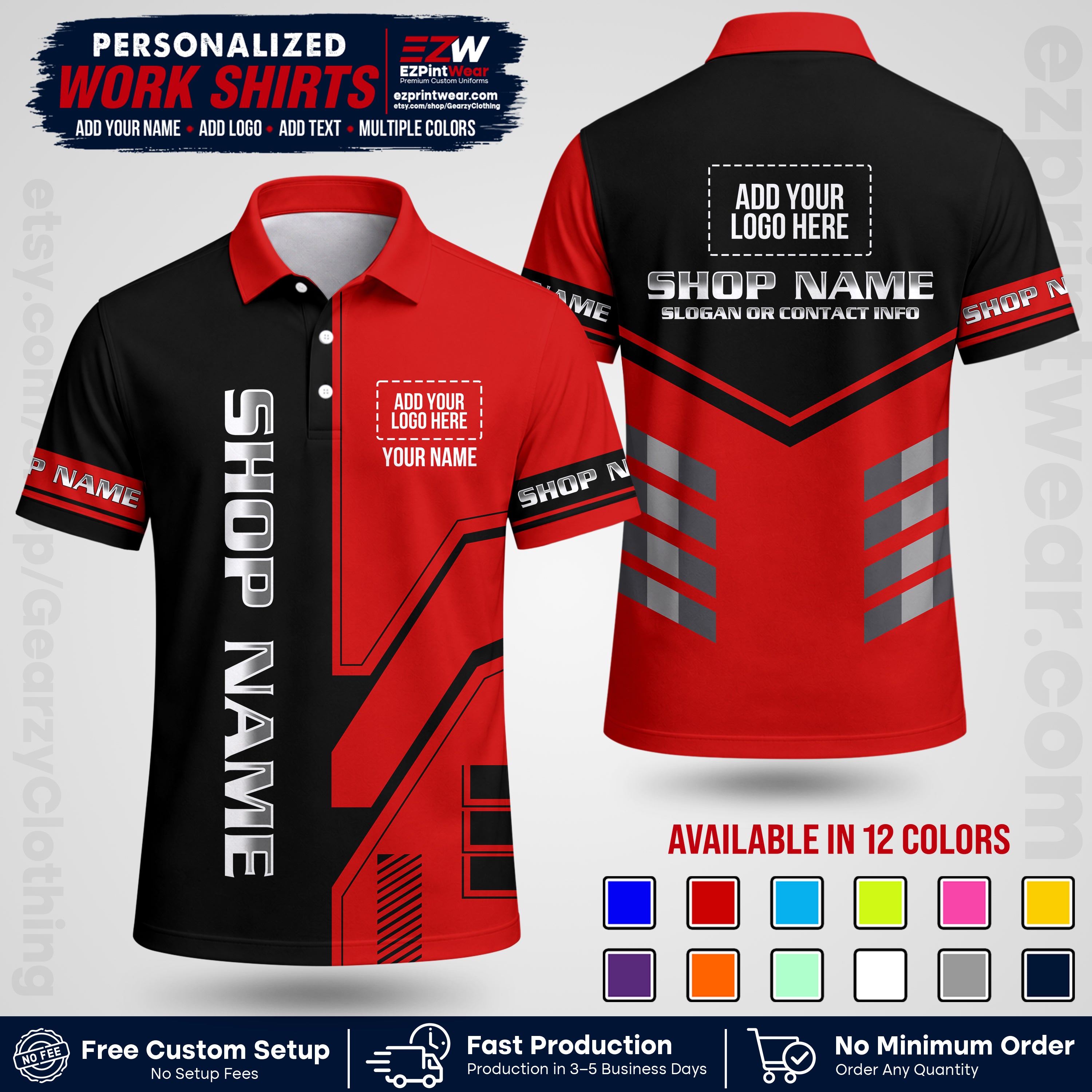 Custom All Over Print Work Uniform Shirt with Name, Logo & Text | Custom Hawaiian Shirt | Company Shirt | Employee Uniform UNF11