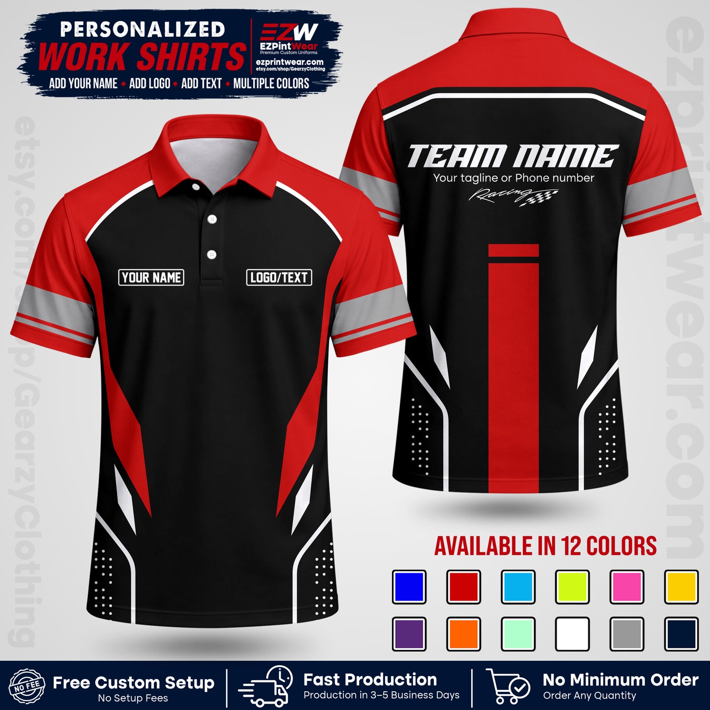Custom Racing Shirt with Name, Logo & Text | Race Team Uniform | Crew Apparel RC06