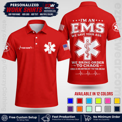 Custom EMS Shirt with Name, Logo & Text | EMS Team Uniform | First Responder Workwear EMSU05