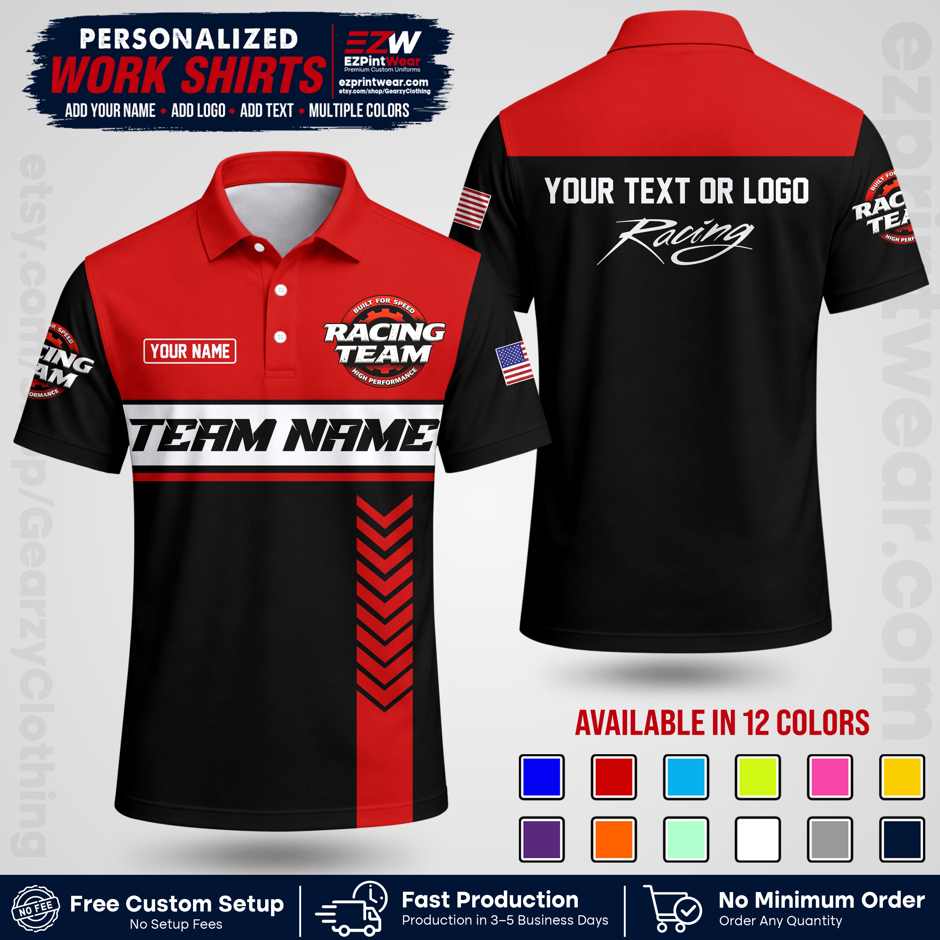 Custom Racing Shirt with Name, Logo & Text | Race Team Uniform | Crew Apparel RC02