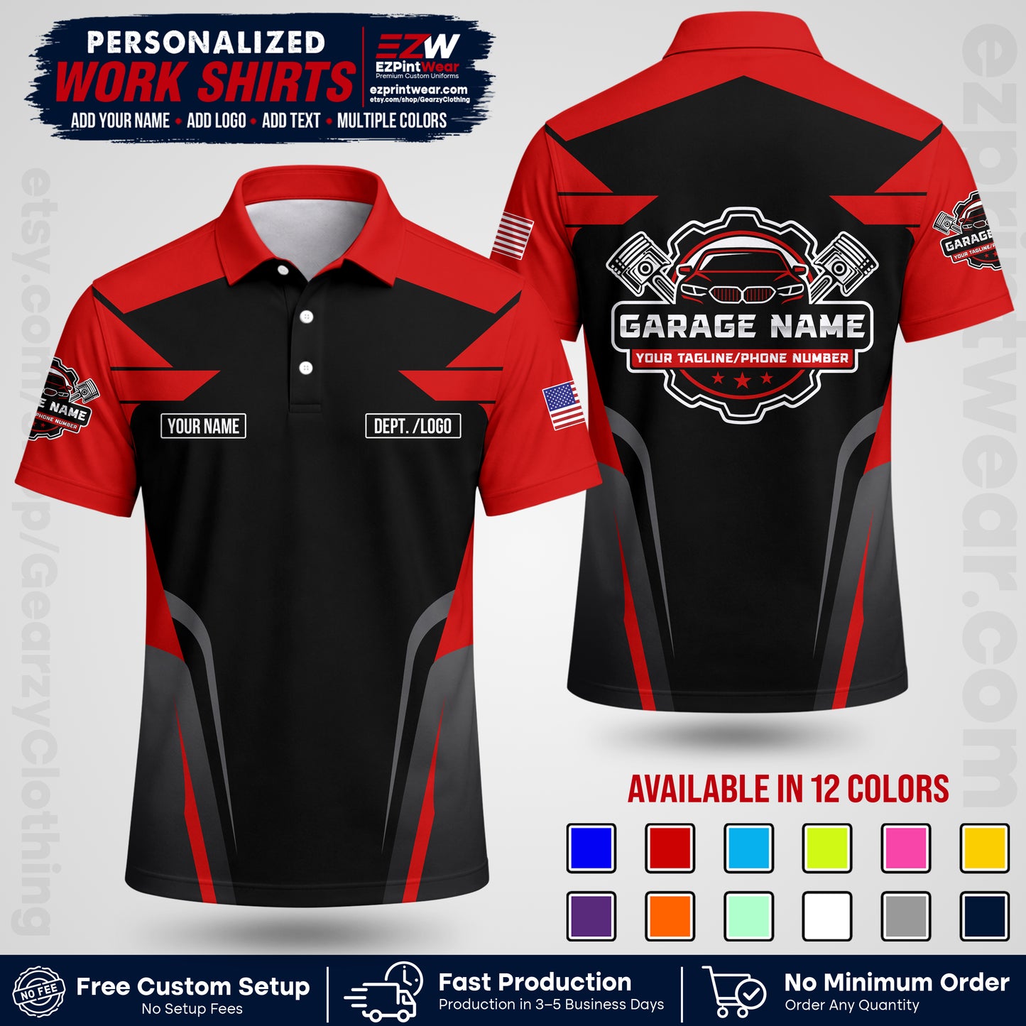 Custom Mechanic Work Shirt with Name, Logo & Text | Auto Shop Uniform | Workwear MCN 04