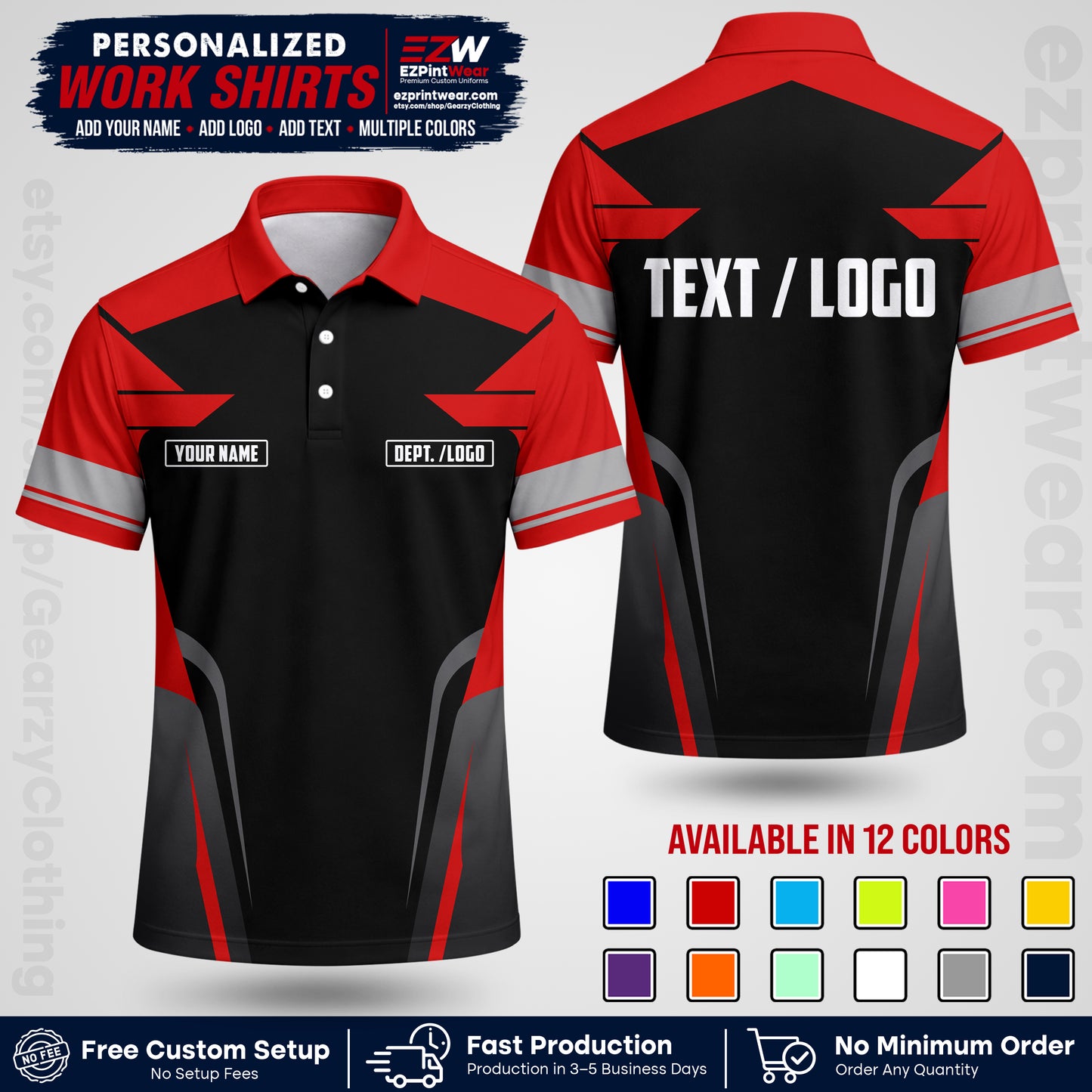 Custom All Over Print Work Uniform Shirt with Name, Logo & Text | Custom Hawaiian Shirt | Company Shirt | Employee Uniform UNF01