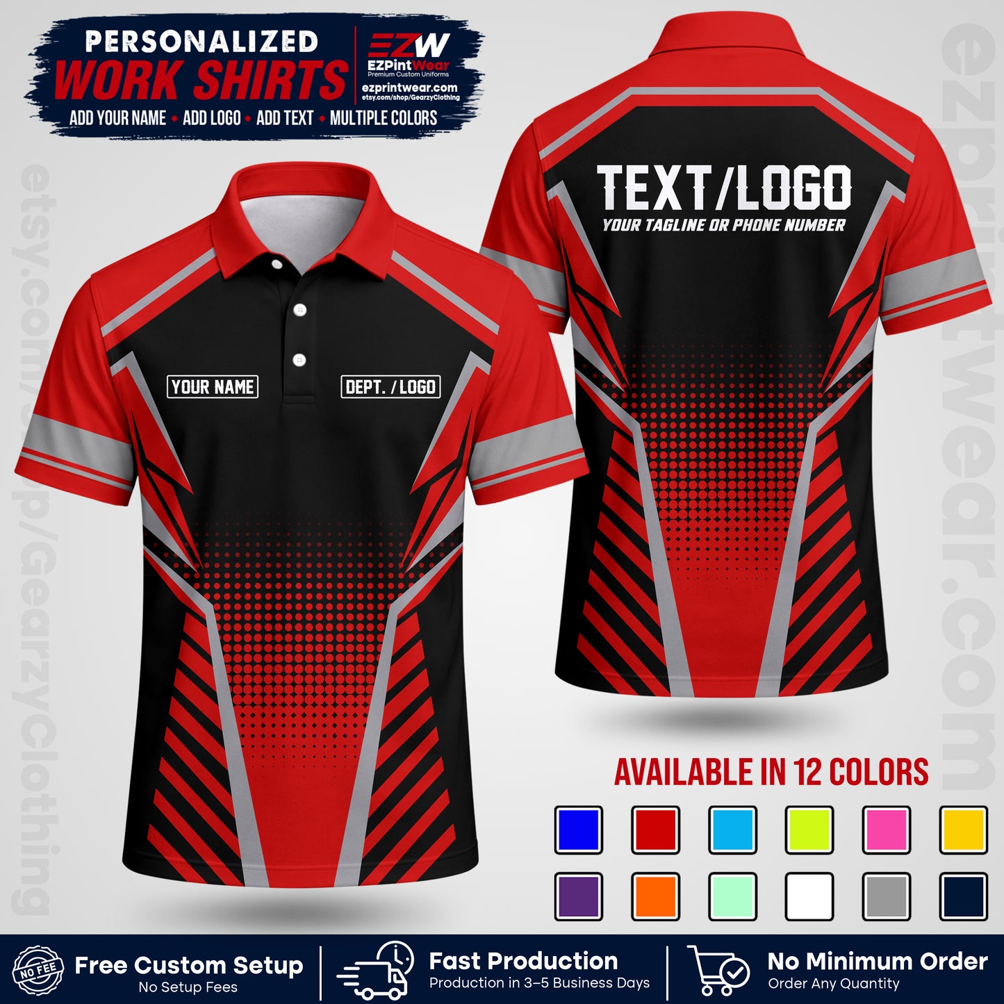 Custom All Over Print Work Uniform Shirt with Name, Logo & Text | Custom Hawaiian Shirt | Company Shirt | Employee Uniform UNF13