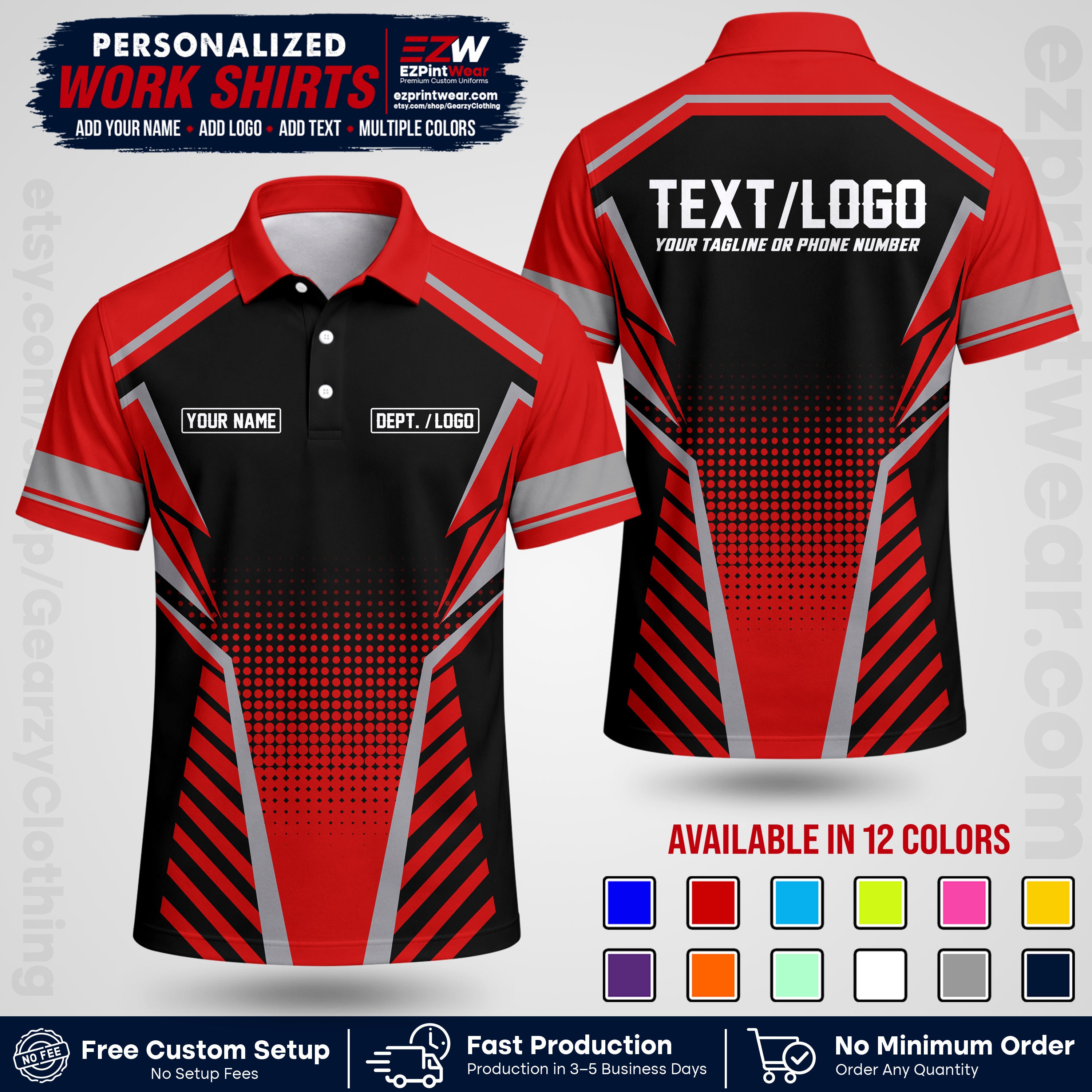 Custom All Over Print Work Uniform Shirt with Name, Logo & Text | Custom Hawaiian Shirt | Company Shirt | Employee Uniform UNF13