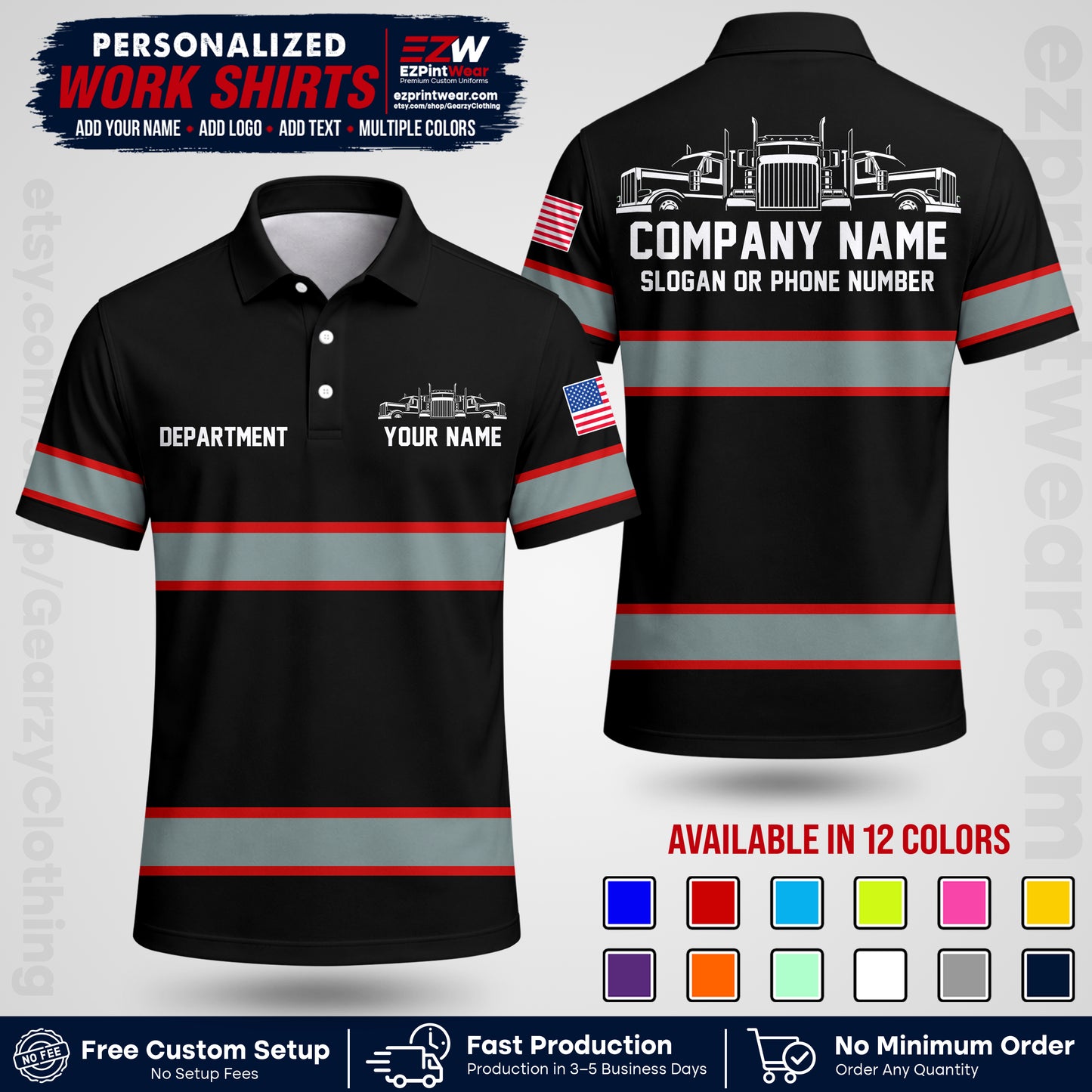 Personalized Truck Driver Workwear Uniform | Custom Safety Stripe Apparel | Non-Reflective Reflective Style Design TW04