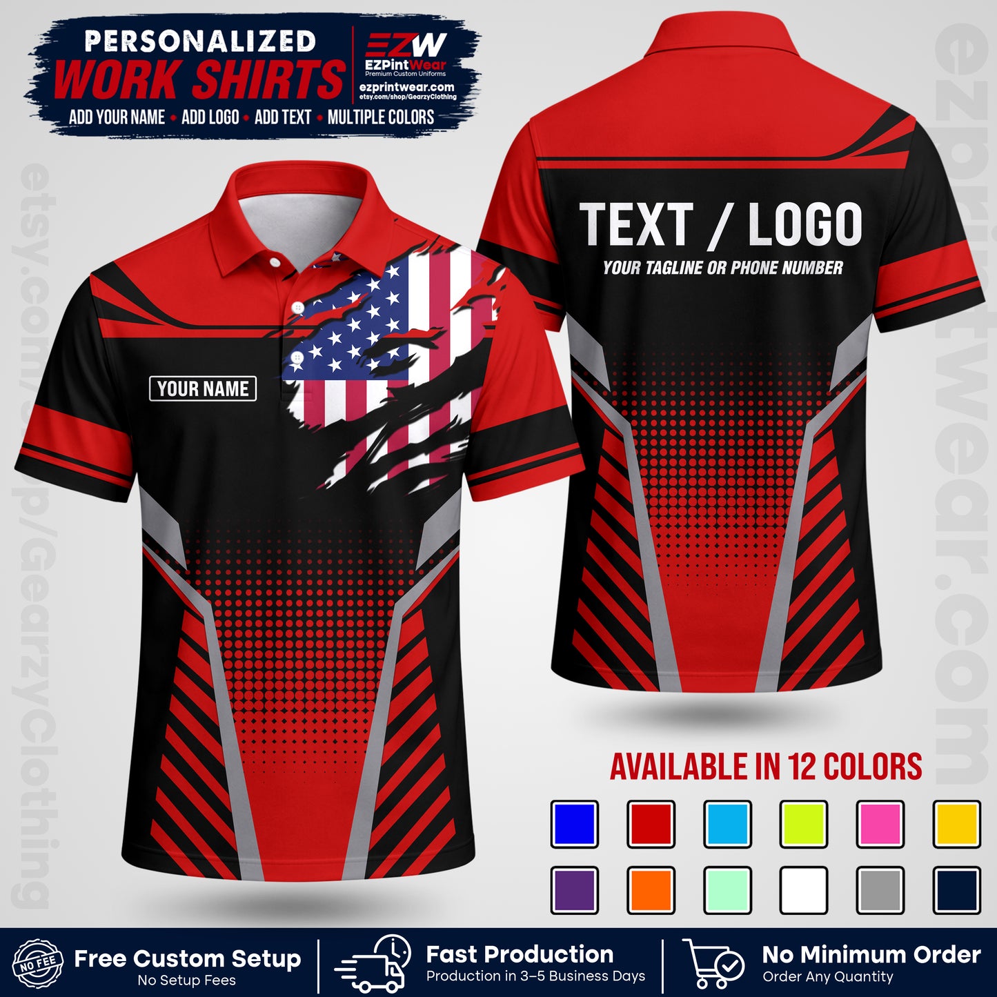 Custom All Over Print Work Uniform Shirt with Name, Logo & Text | Custom Hawaiian Shirt | Company Shirt | Employee Uniform UNF07