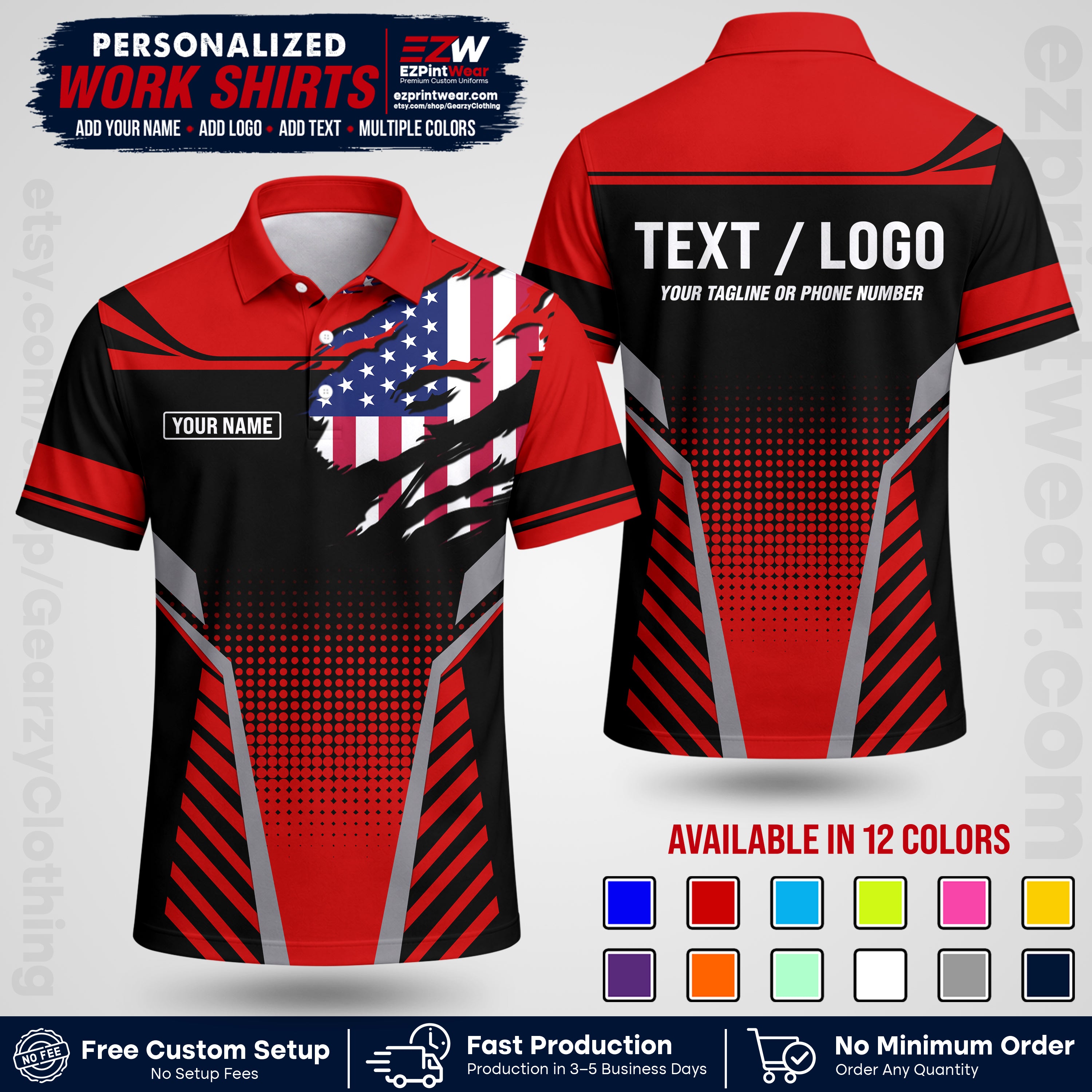 Custom All Over Print Work Uniform Shirt with Name, Logo & Text | Custom Hawaiian Shirt | Company Shirt | Employee Uniform UNF07