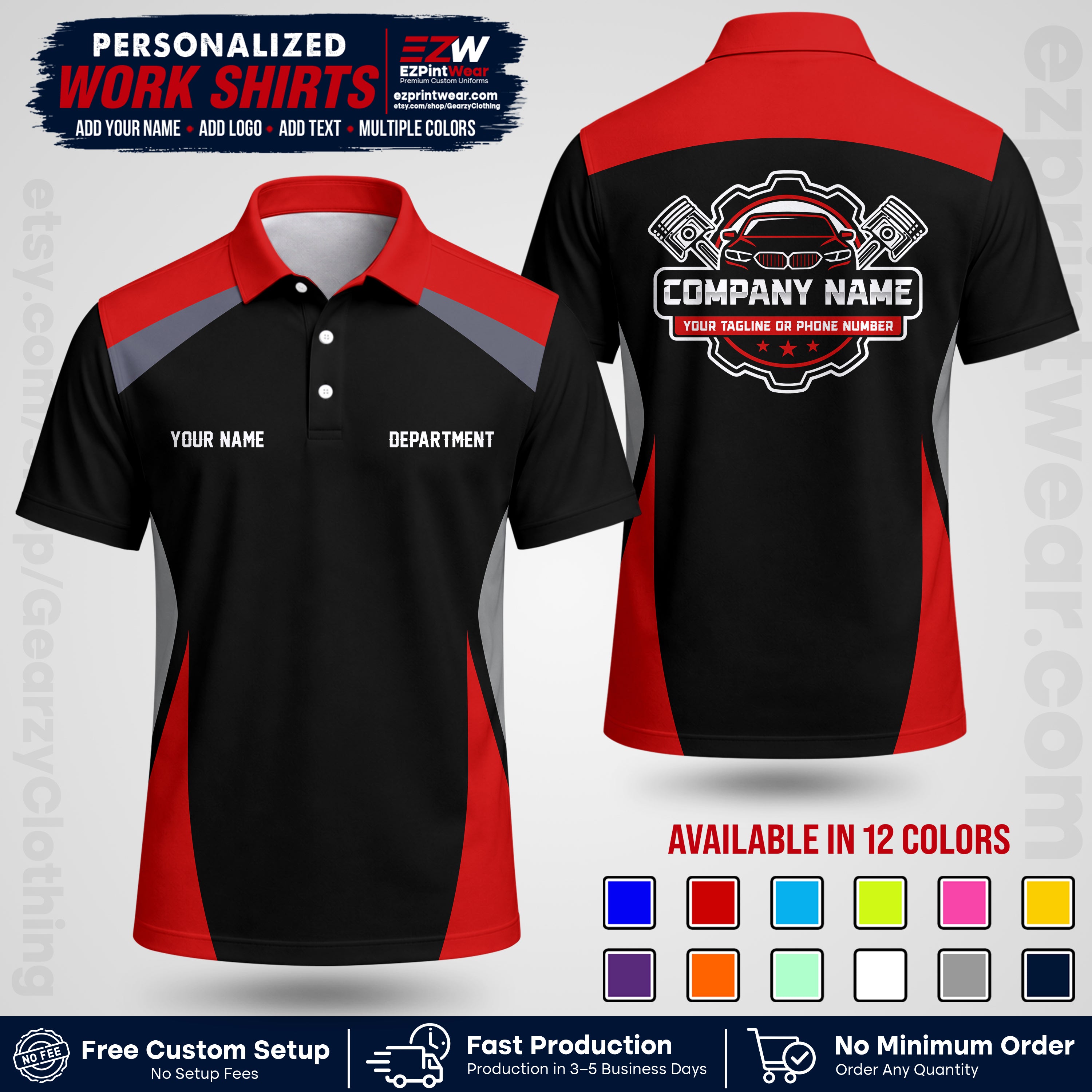 Custom Mechanic Work Shirt with Name, Logo & Text | Auto Shop Uniform | Workwear MCN 08
