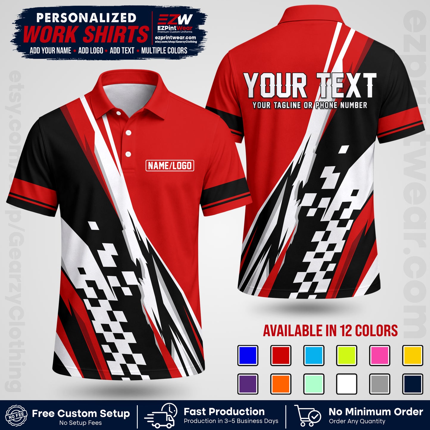 Custom Racing Shirt with Name, Logo & Text | Race Team Uniform | Crew Apparel RC04