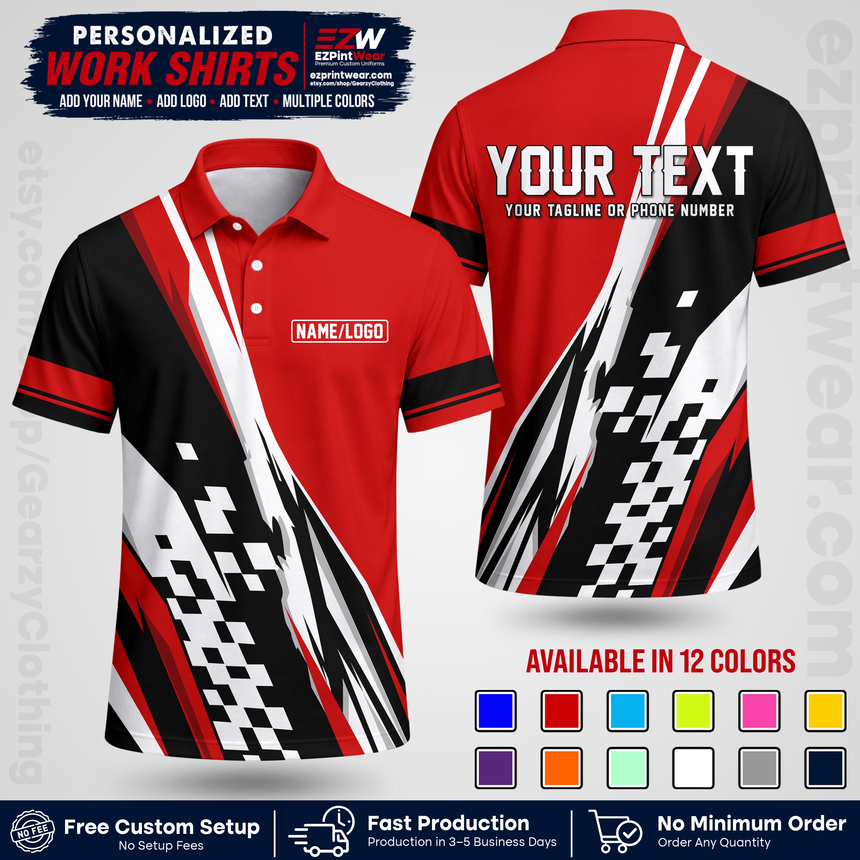 Custom Racing Shirt with Name, Logo & Text | Race Team Uniform | Crew Apparel RC04