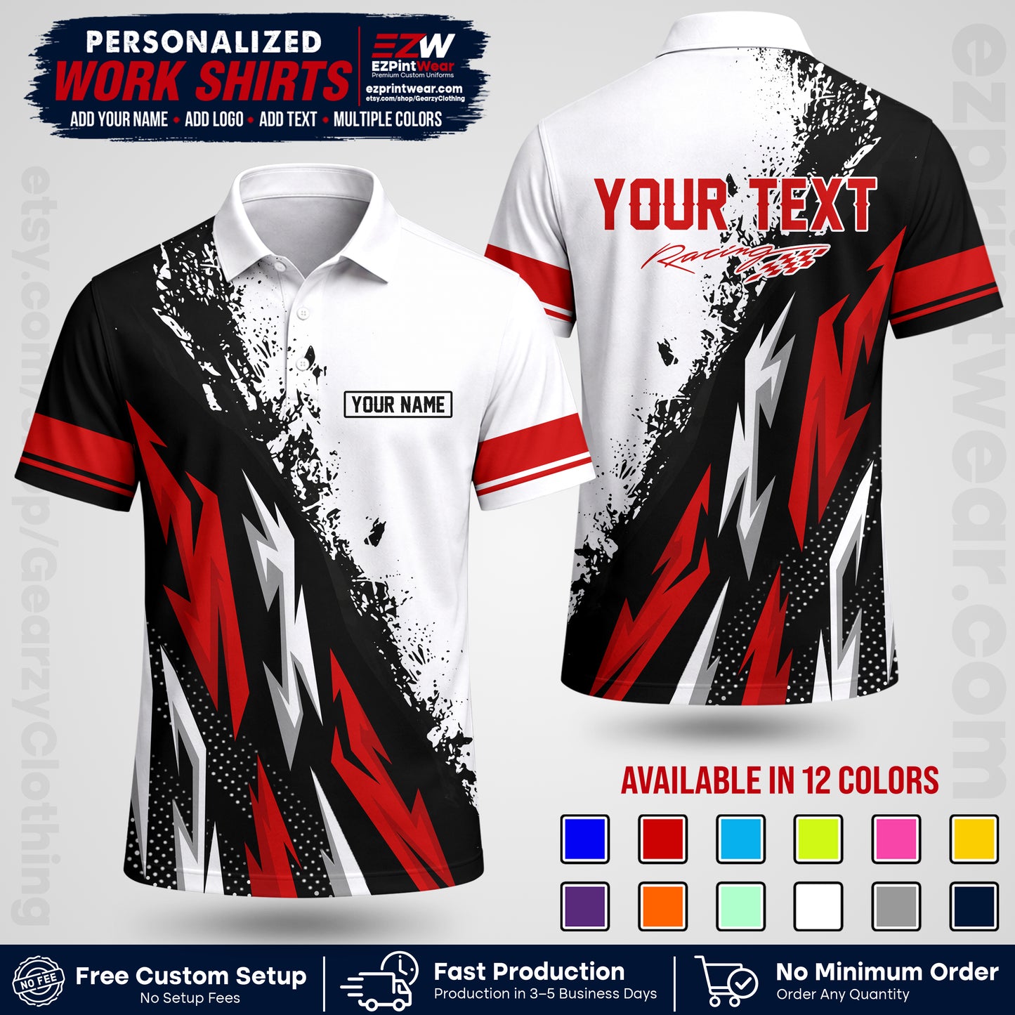 Custom Racing Shirt with Name, Logo & Text | Race Team Uniform | Crew Apparel RC08