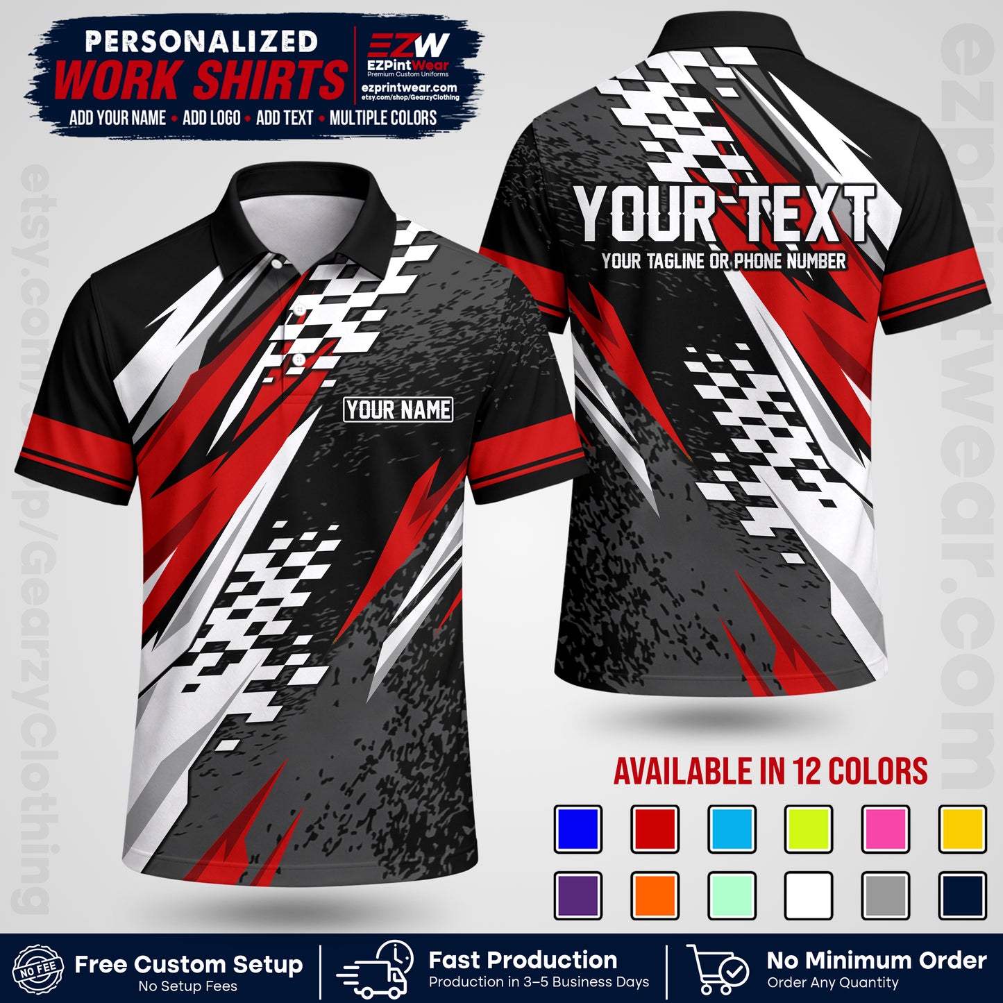 Custom Racing Shirt with Name, Logo & Text | Race Team Uniform | Crew Apparel RC03