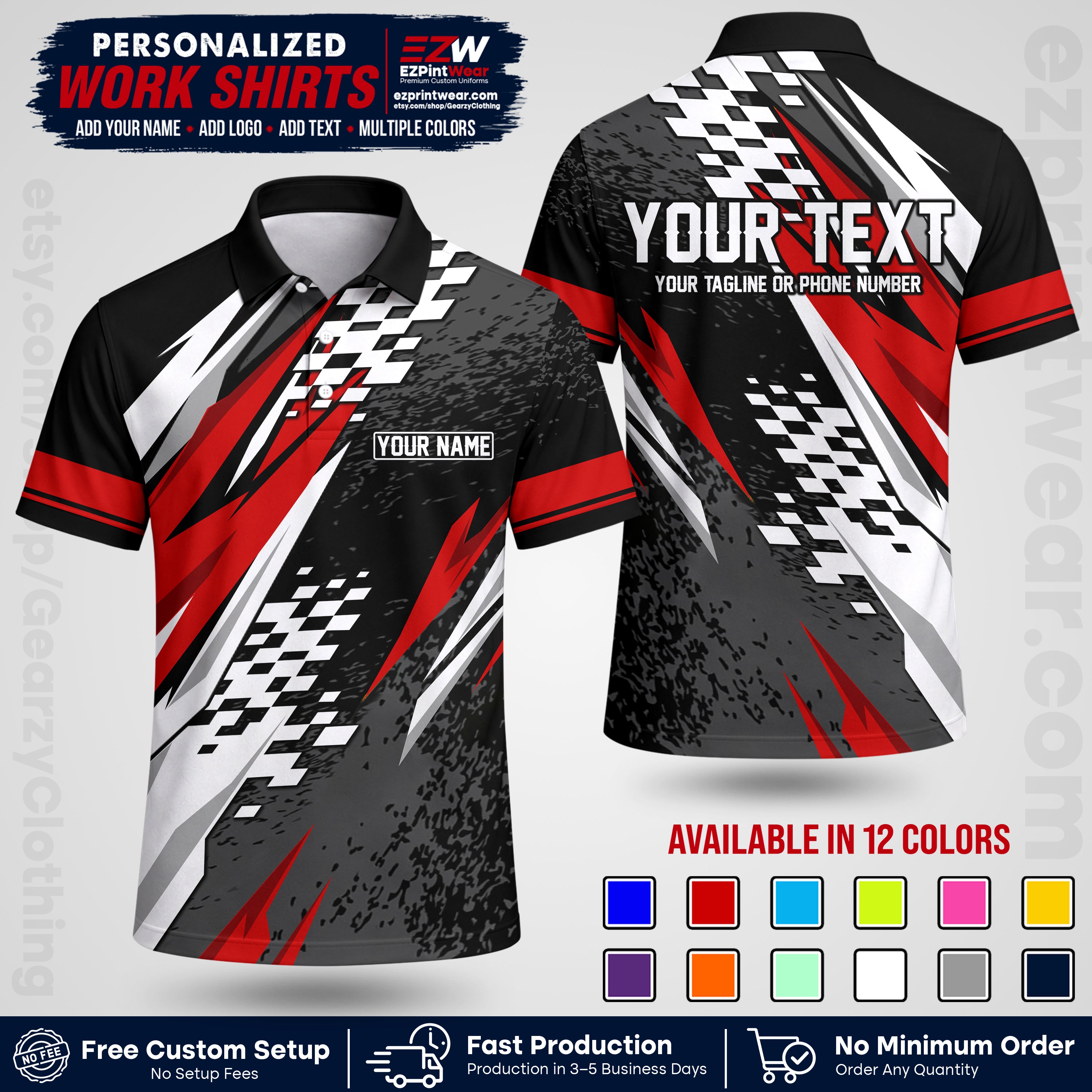 Custom Racing Shirt with Name, Logo & Text | Race Team Uniform | Crew Apparel RC03