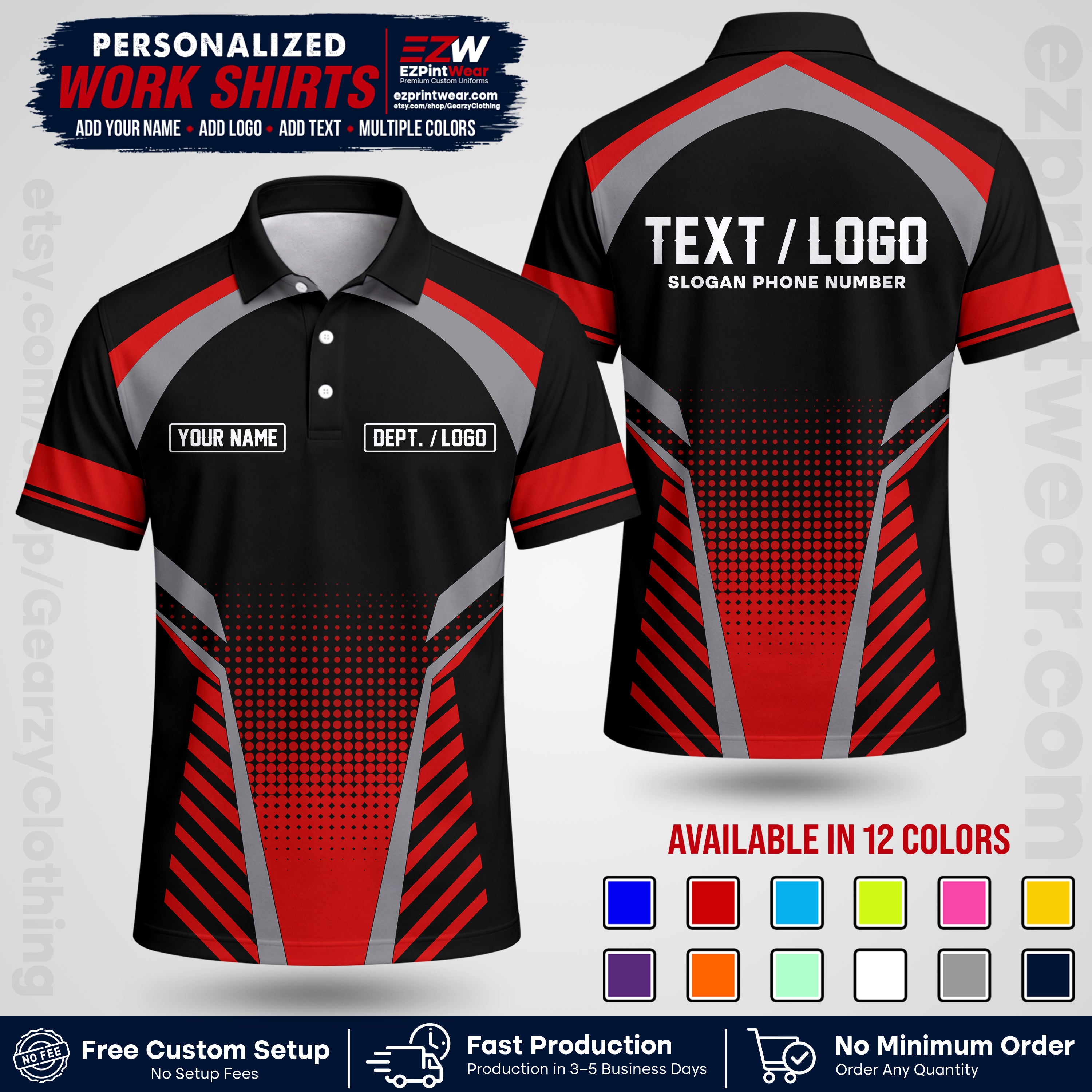 Custom All Over Print Work Uniform Shirt with Name, Logo & Text | Custom Hawaiian Shirt | Company Shirt | Employee Uniform UNF19