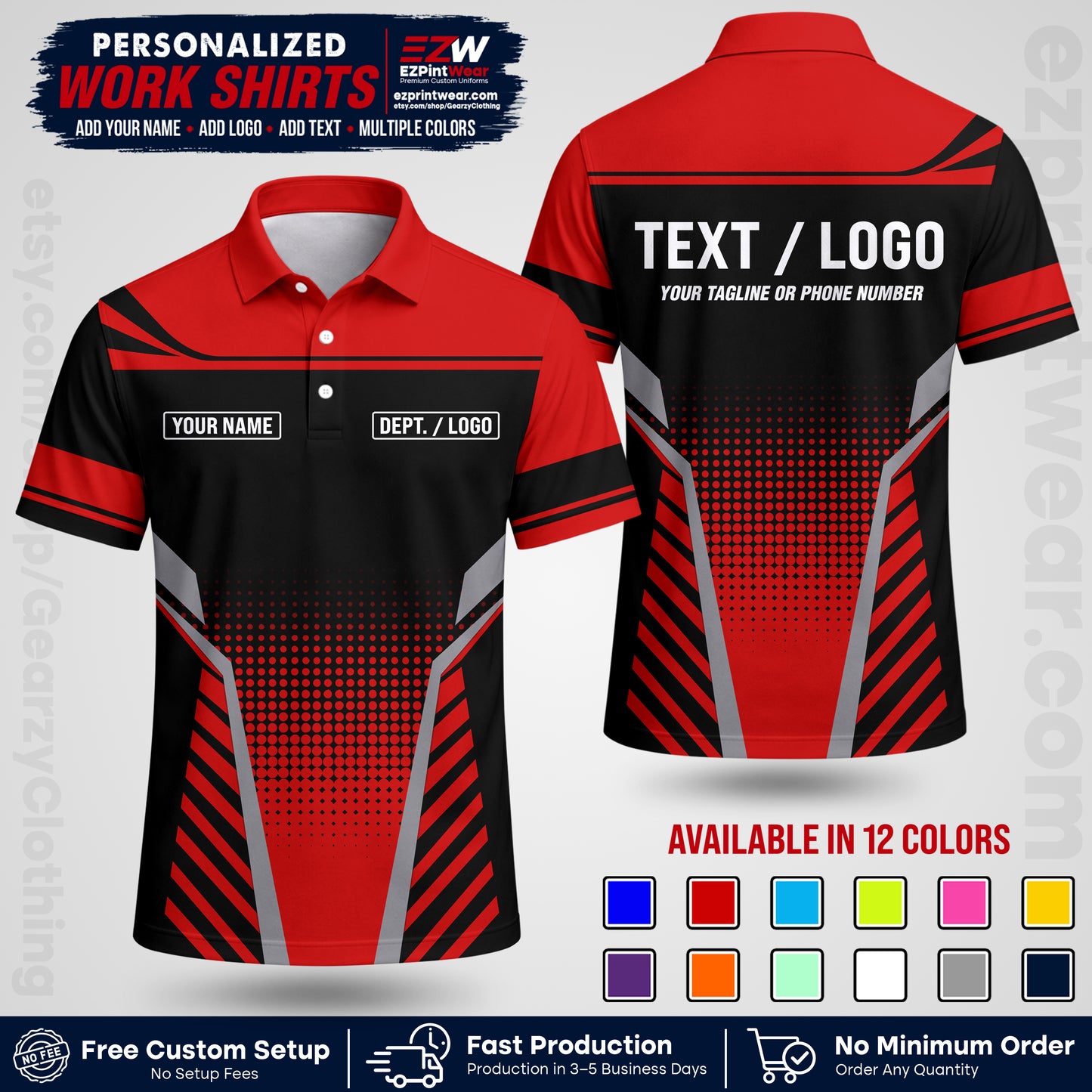 Custom All Over Print Work Uniform Shirt with Name, Logo & Text | Custom Hawaiian Shirt | Company Shirt | Employee Uniform UNF08