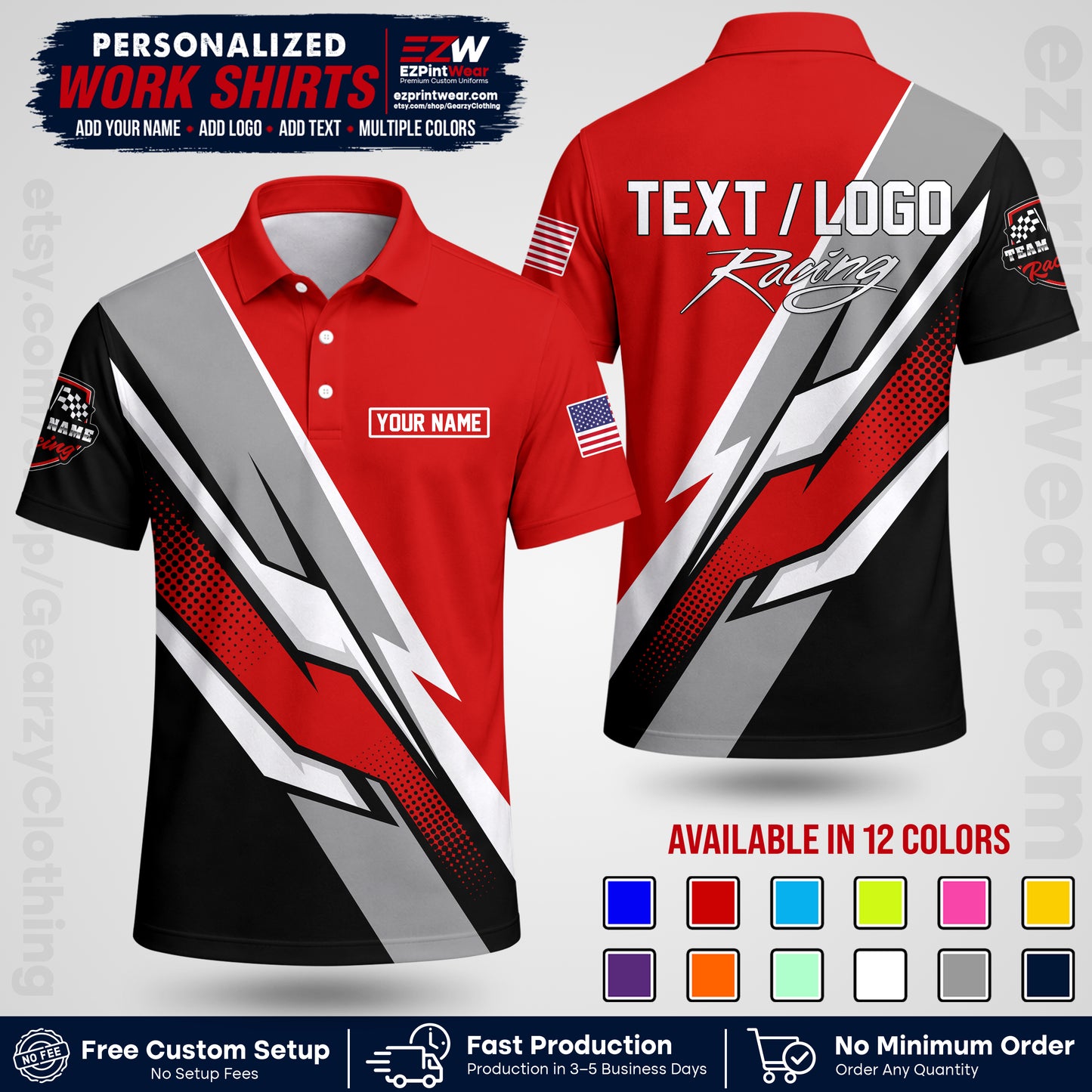Custom Racing Shirt with Name, Logo & Text | Race Team Uniform | Crew Apparel RC01