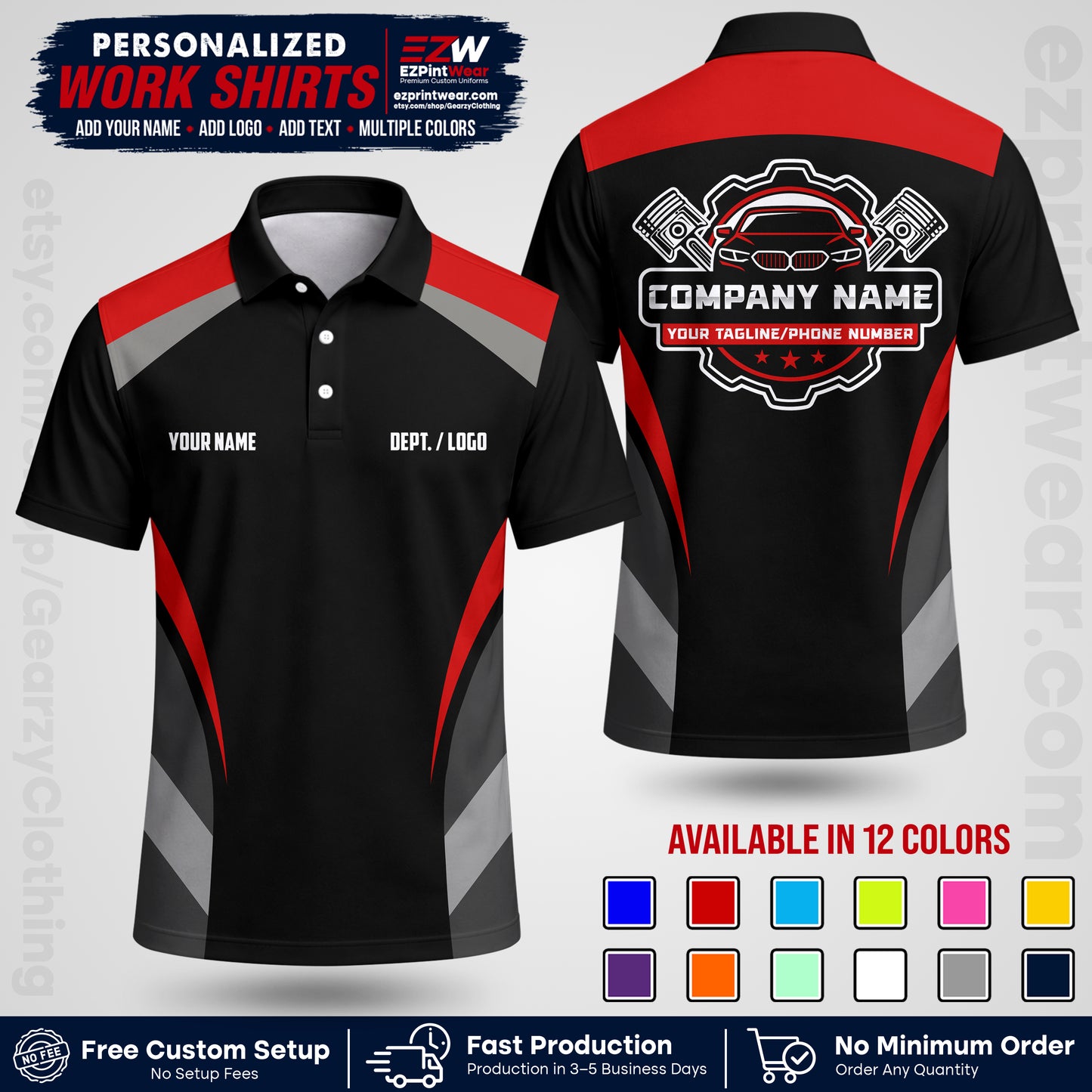 Custom Mechanic Work Shirt with Name, Logo & Text | Auto Shop Uniform | Workwear MCN 05