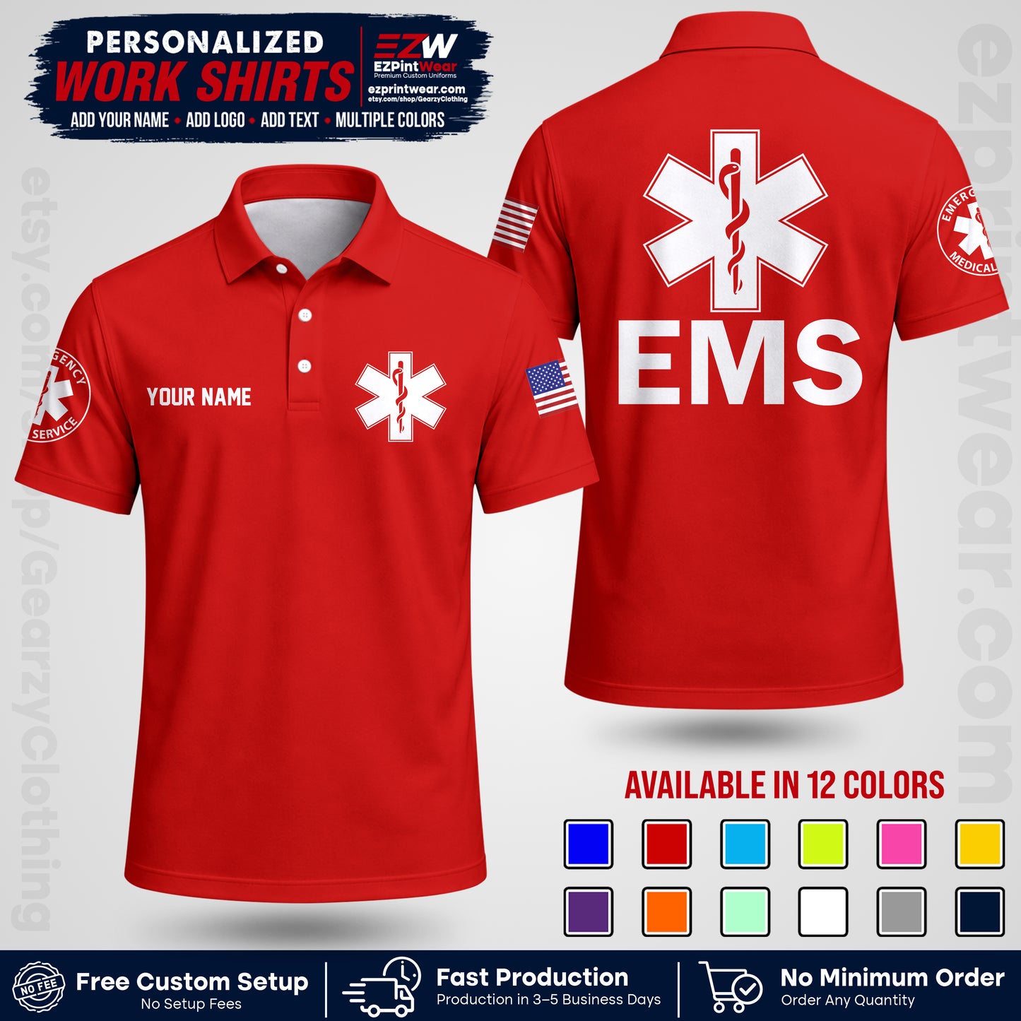 Custom EMS Shirt with Name, Logo & Text | EMS Team Uniform | First Responder Workwear EMSU02