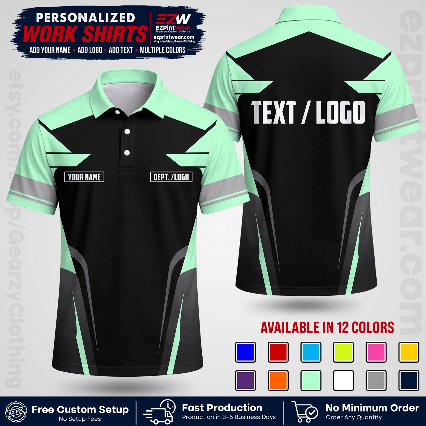 Custom All Over Print Work Uniform Shirt with Name, Logo & Text | Custom Hawaiian Shirt | Company Shirt | Employee Uniform UNF01