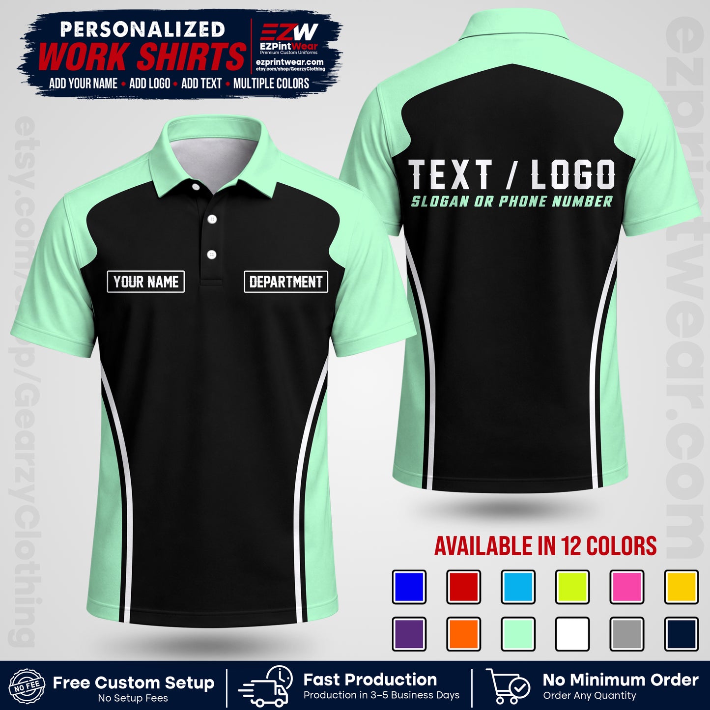 Custom All Over Print Work Uniform Shirt with Name, Logo & Text | Custom Hawaiian Shirt | Company Shirt | Employee Uniform UNF16