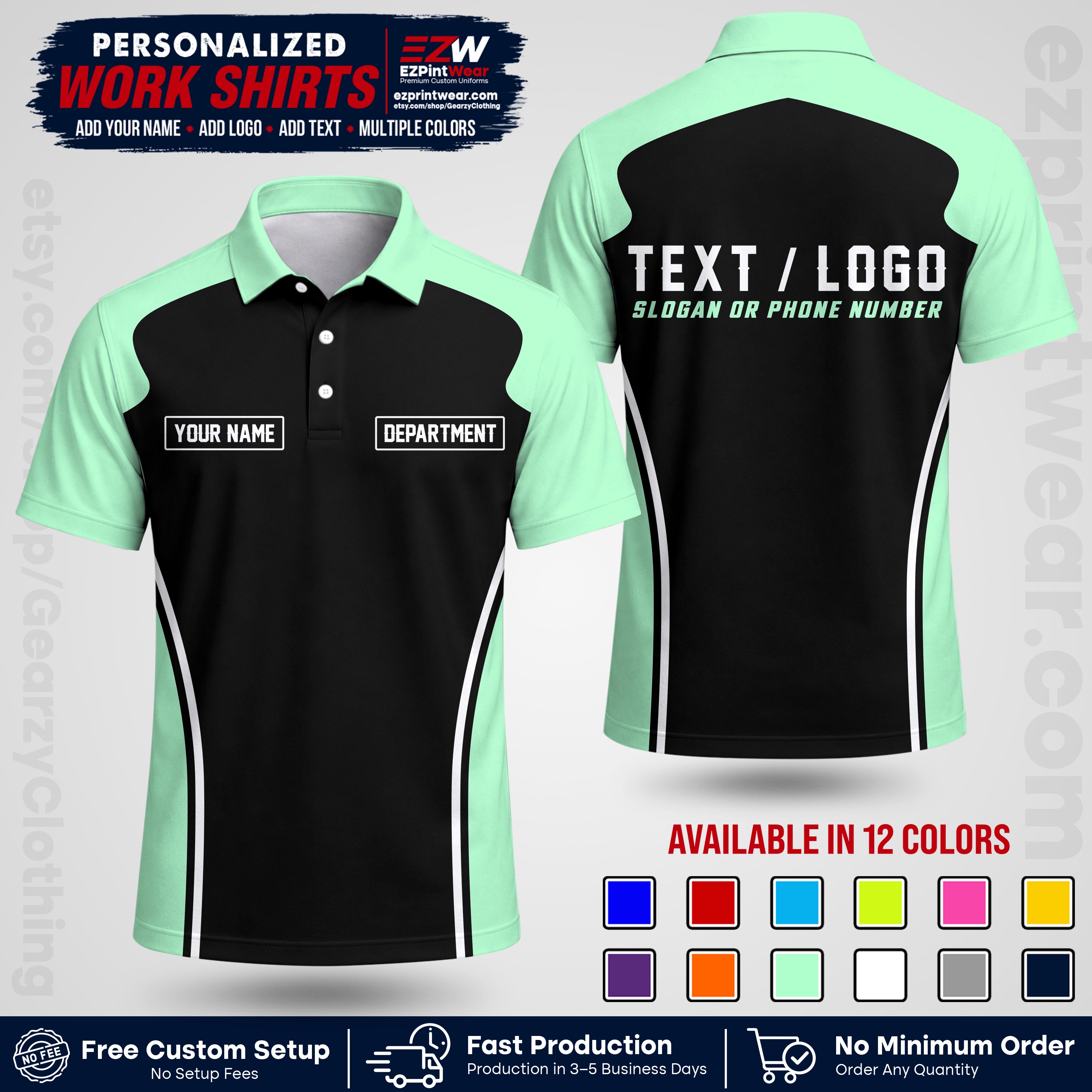 Custom All Over Print Work Uniform Shirt with Name, Logo & Text | Custom Hawaiian Shirt | Company Shirt | Employee Uniform UNF16