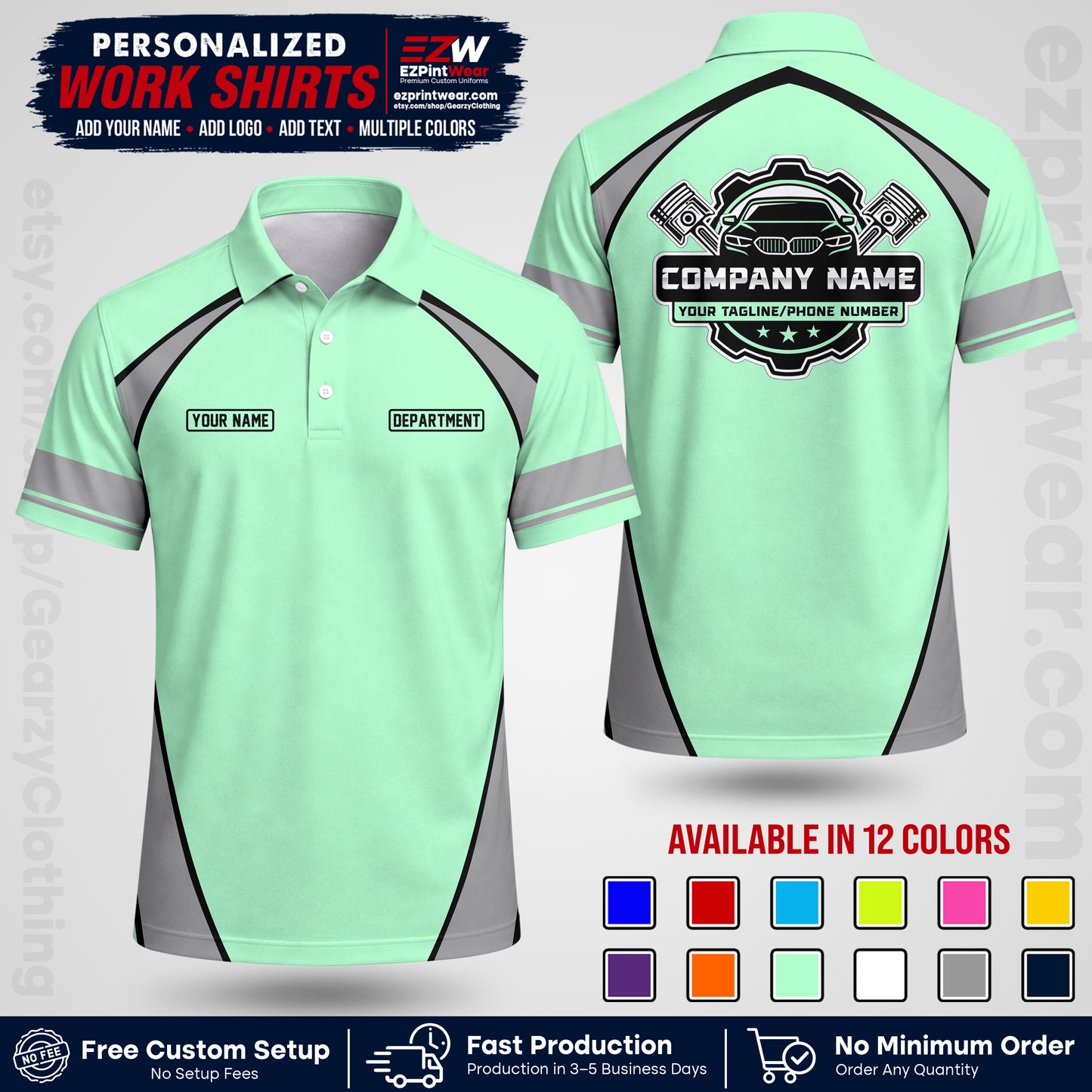Custom Mechanic Work Shirt with Name, Logo & Text | Auto Shop Uniform | Workwear MCN 09