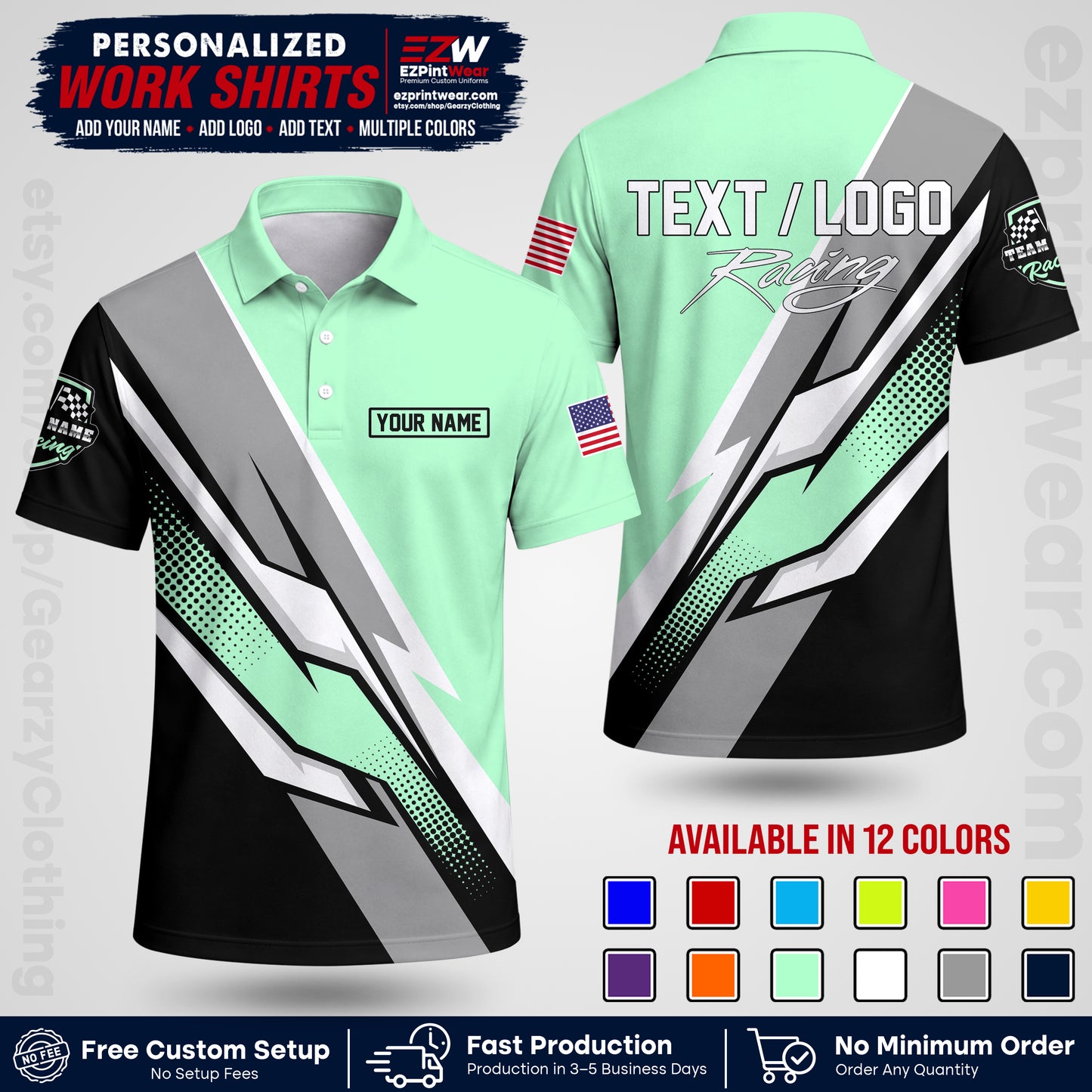 Custom Racing Shirt with Name, Logo & Text | Race Team Uniform | Crew Apparel RC01