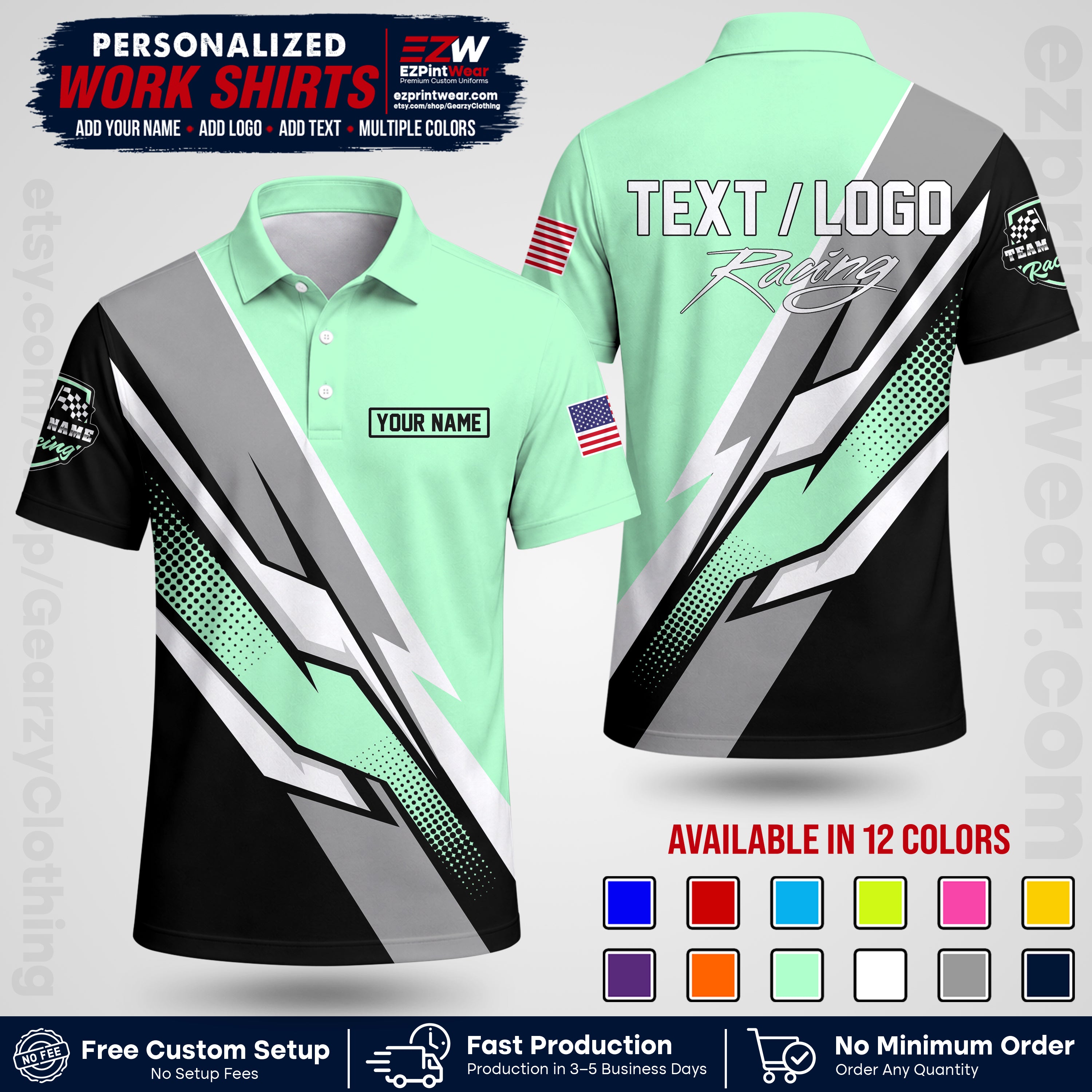 Custom Racing Shirt with Name, Logo & Text | Race Team Uniform | Crew Apparel RC01