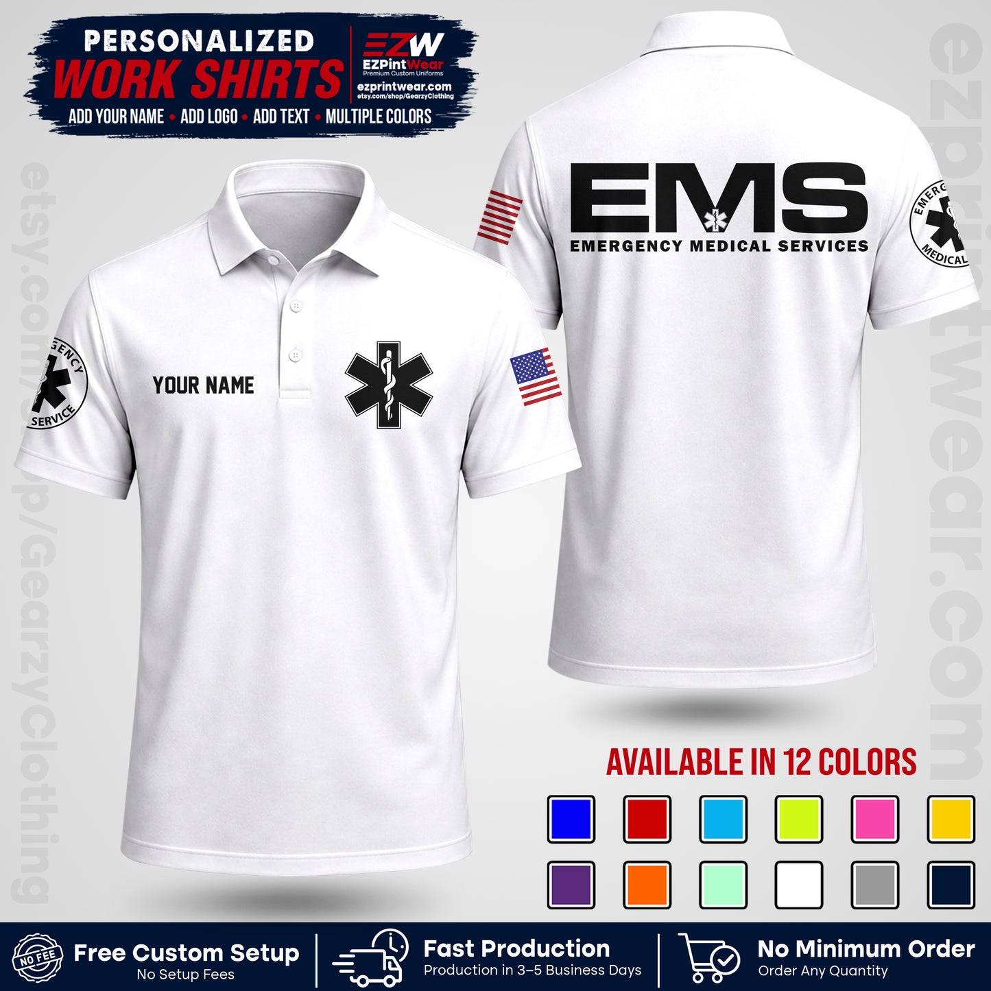 Custom EMS Shirt with Name, Logo & Text | EMS Team Uniform | First Responder Workwear EMSU01