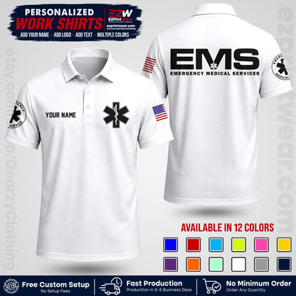 Custom EMS Shirt with Name, Logo & Text | EMS Team Uniform | First Responder Workwear EMSU01