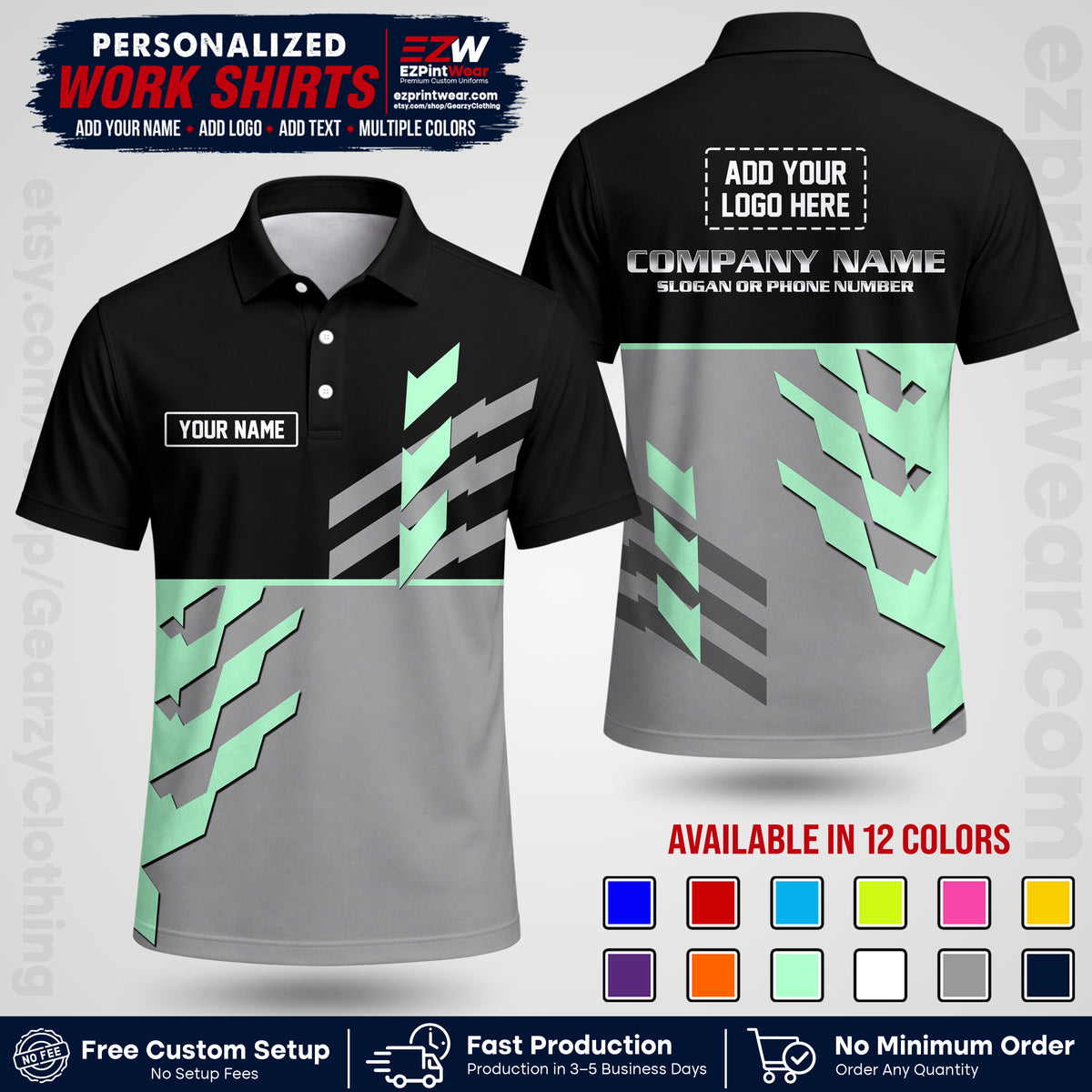 Custom All Over Print Work Uniform Shirt with Name, Logo & Text | Custom Hawaiian Shirt | Company Shirt | Employee Uniform UNF21