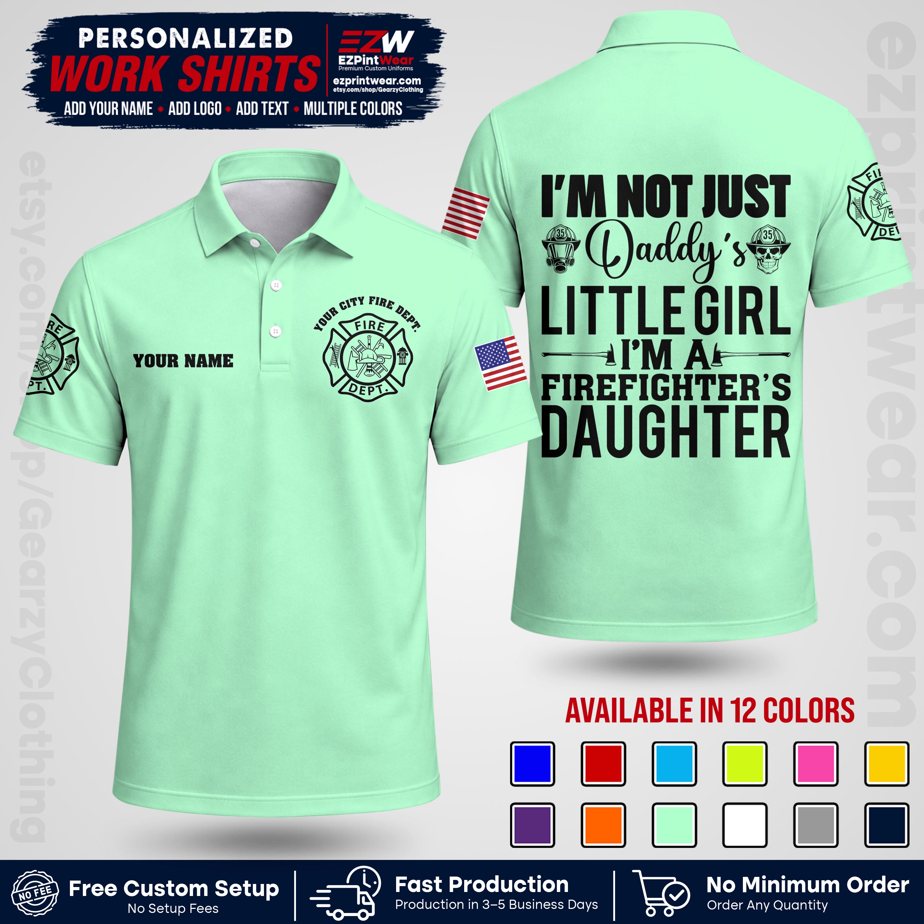 Custom Fire Department Shirt with Name, City Logo & Text | Firefighter Uniform | Button Up Work Shirt FF08